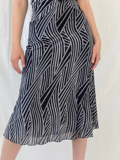 Vintage Jimmy Jean Australia Black Gray Zebra Print Midi Dress - M - Balagan Vintage Midi Dress 90s, animal print, Ayah, black dress, dress, midi dress, vintage dress