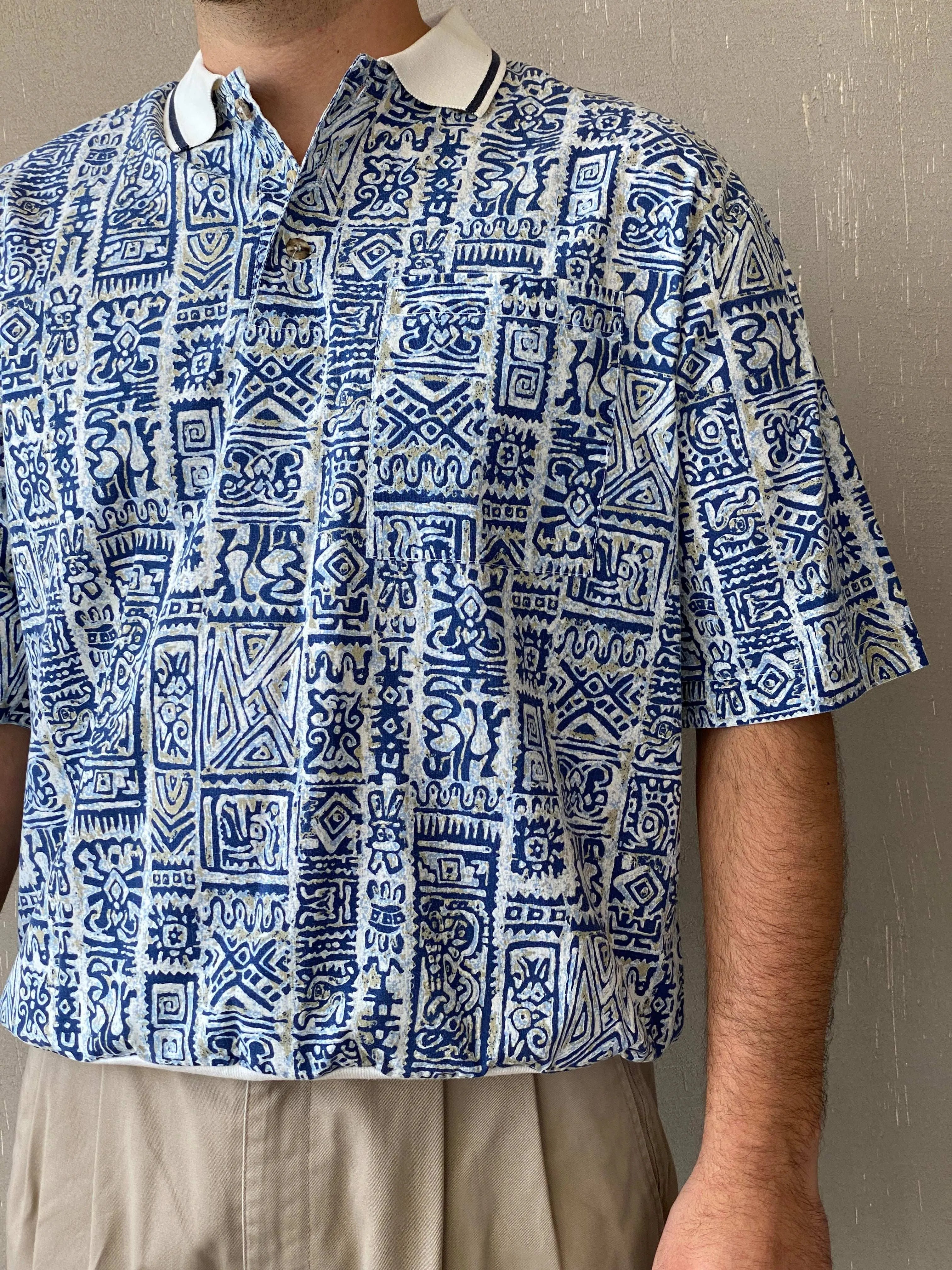 Vintage John Blair Hawaiian Print Men’s Top - L - Balagan Vintage Half Sleeve Top 90s, golf top, Iyad, Top