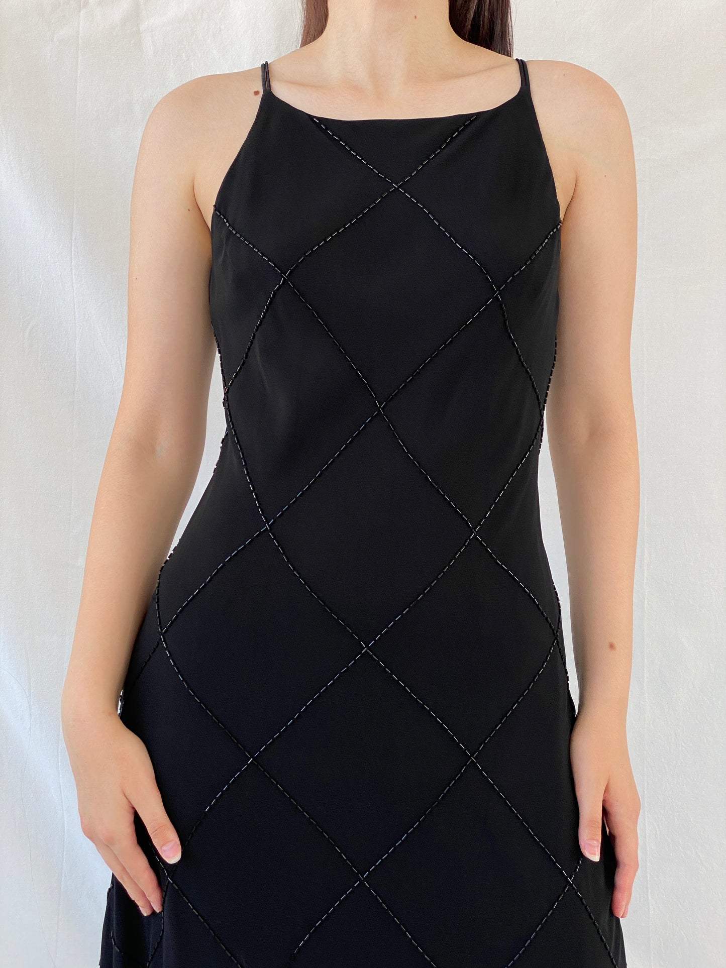 Vintage Jones New York Black Beaded Evening Gown 90s Formal Slip Dress - M - Balagan Vintage Maxi Dress 90s, Ayah, black dress, dress, gown, maxi dress, NEW IN, vintage dress, Wedding Guest