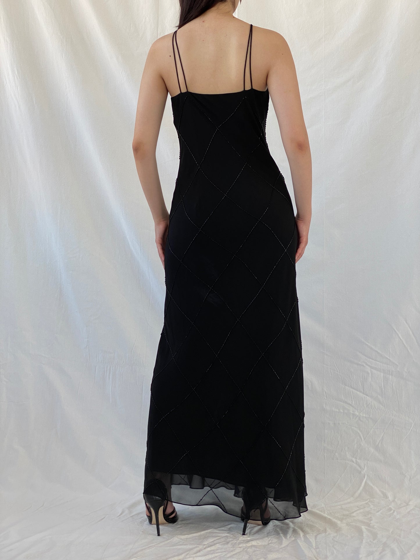 Vintage Jones New York Black Beaded Evening Gown 90s Formal Slip Dress - M - Balagan Vintage Maxi Dress 90s, Ayah, black dress, dress, gown, maxi dress, NEW IN, vintage dress, Wedding Guest