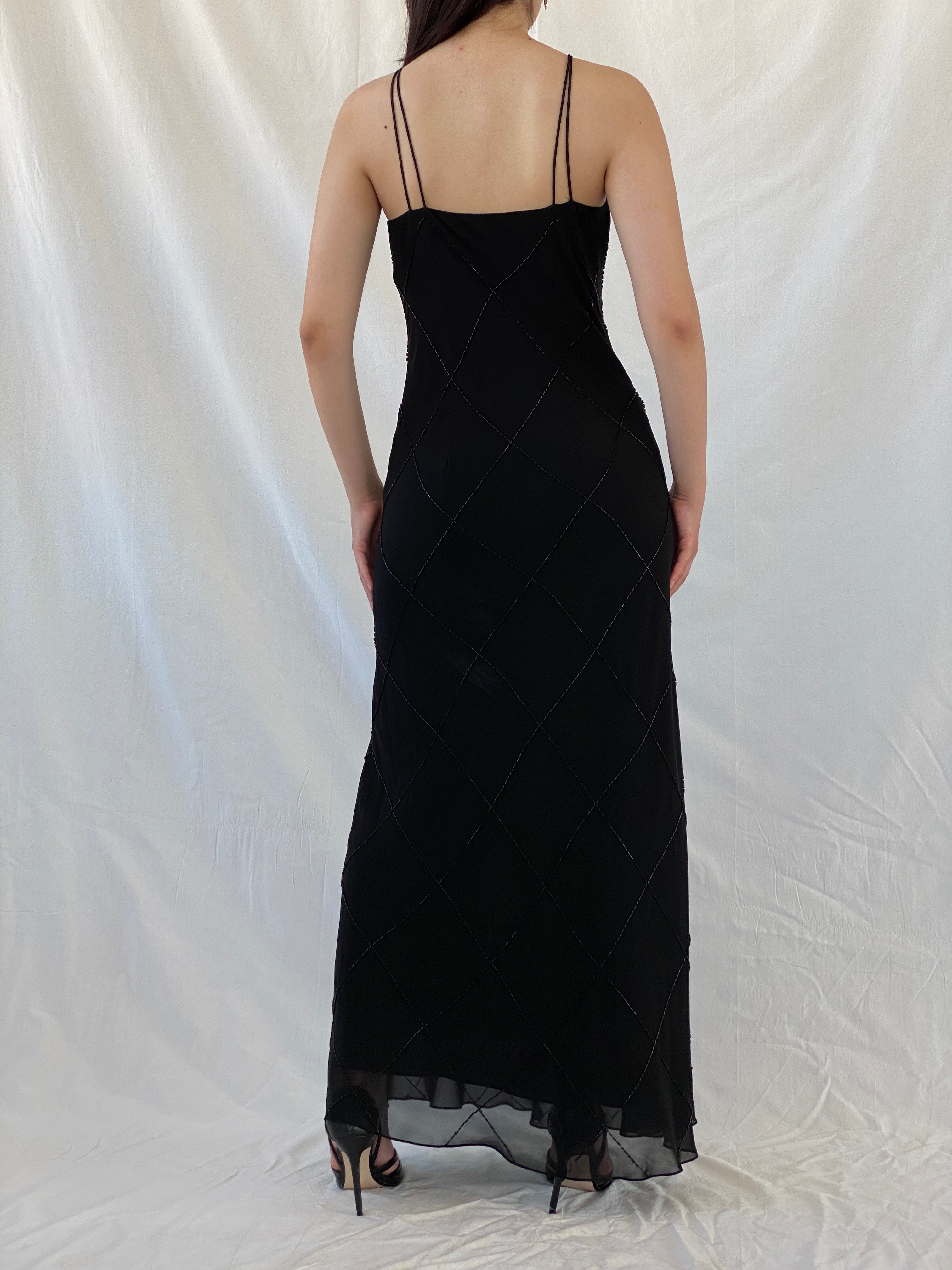 Vintage Jones New York Black Beaded Evening Gown 90s Formal Slip Dress - M - Balagan Vintage Maxi Dress 90s, Ayah, black dress, dress, gown, maxi dress, NEW IN, vintage dress, Wedding Guest