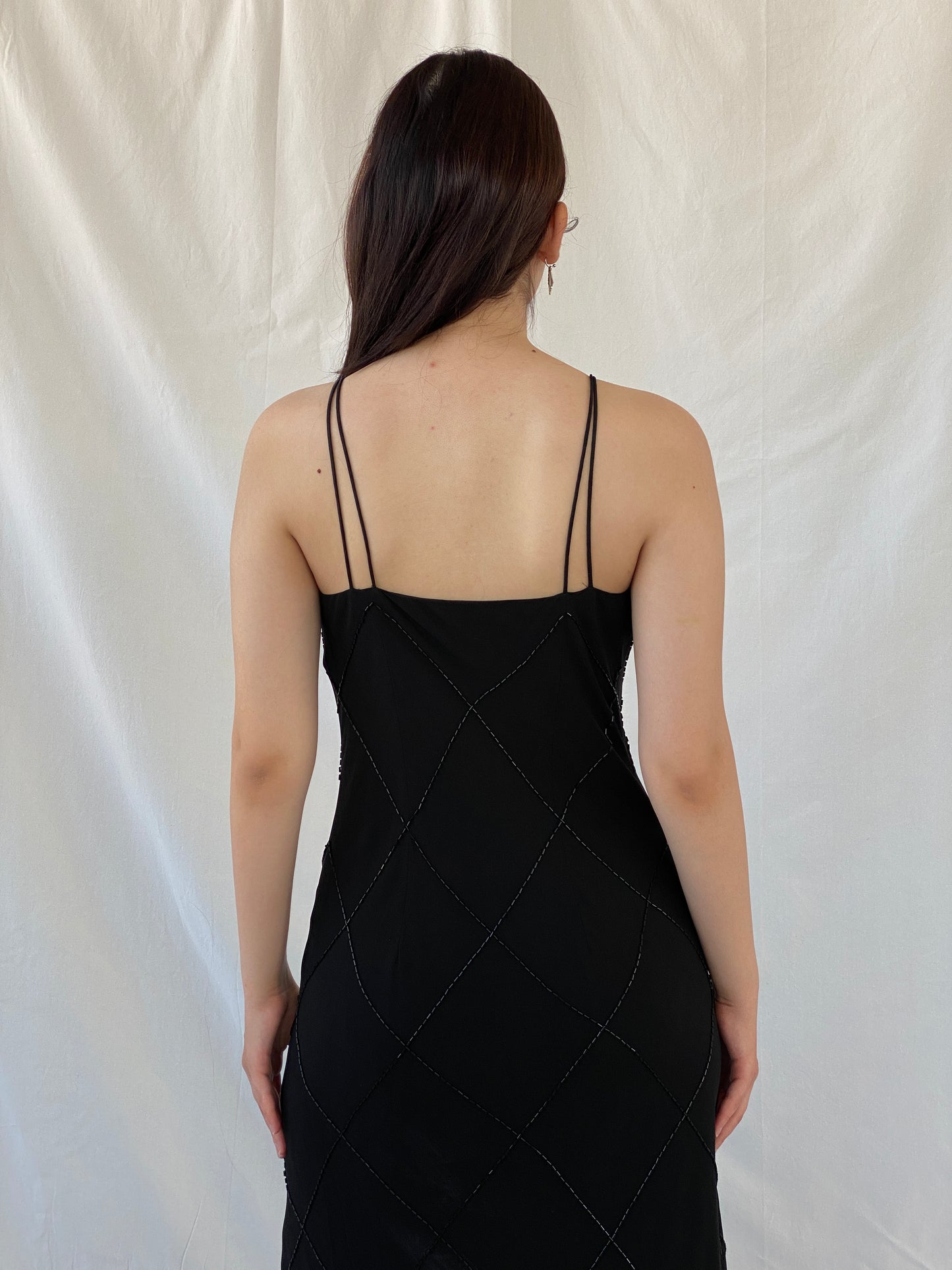 Vintage Jones New York Black Beaded Evening Gown 90s Formal Slip Dress - M - Balagan Vintage Maxi Dress 90s, Ayah, black dress, dress, gown, maxi dress, NEW IN, vintage dress, Wedding Guest