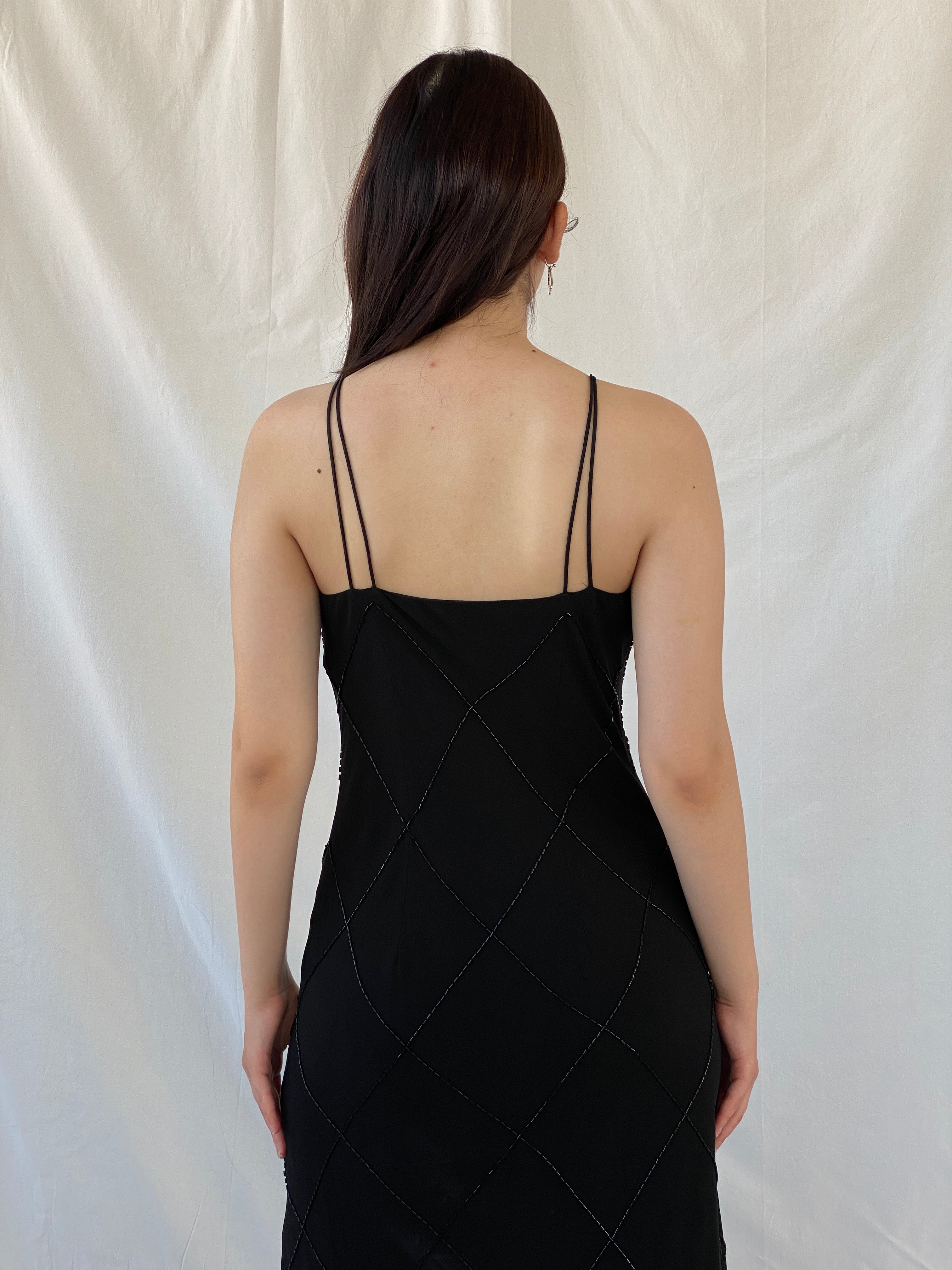 Vintage Jones New York Black Beaded Evening Gown 90s Formal Slip Dress - M - Balagan Vintage Maxi Dress 90s, Ayah, black dress, dress, gown, maxi dress, NEW IN, vintage dress, Wedding Guest