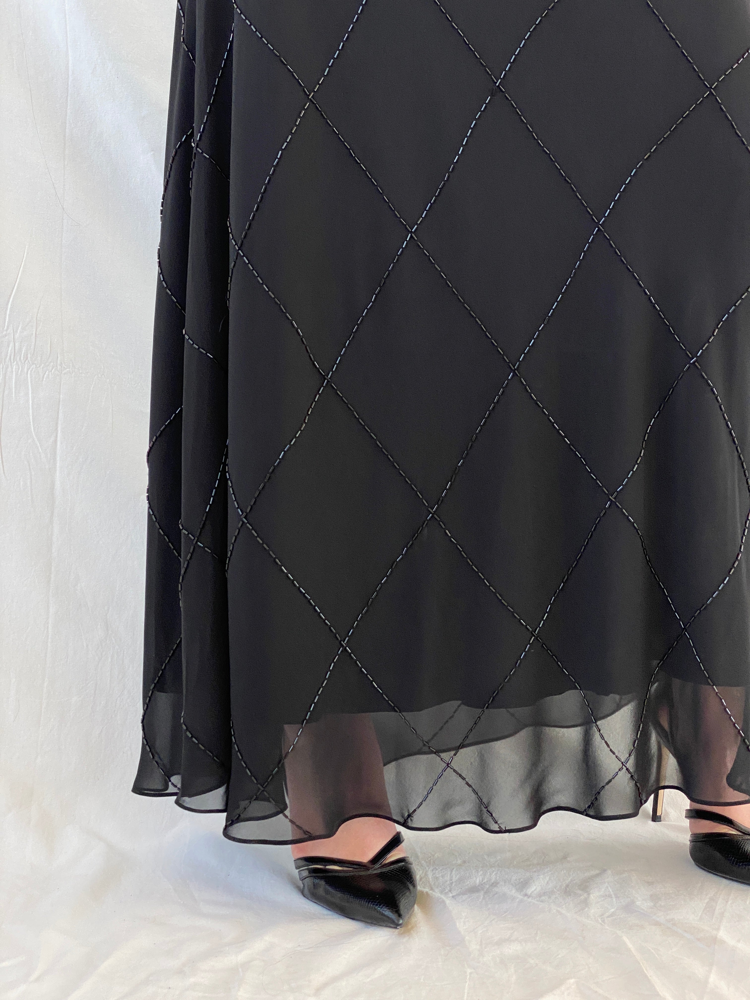 Vintage Jones New York Black Beaded Evening Gown 90s Formal Slip Dress - M - Balagan Vintage Maxi Dress 90s, Ayah, black dress, dress, gown, maxi dress, NEW IN, vintage dress, Wedding Guest