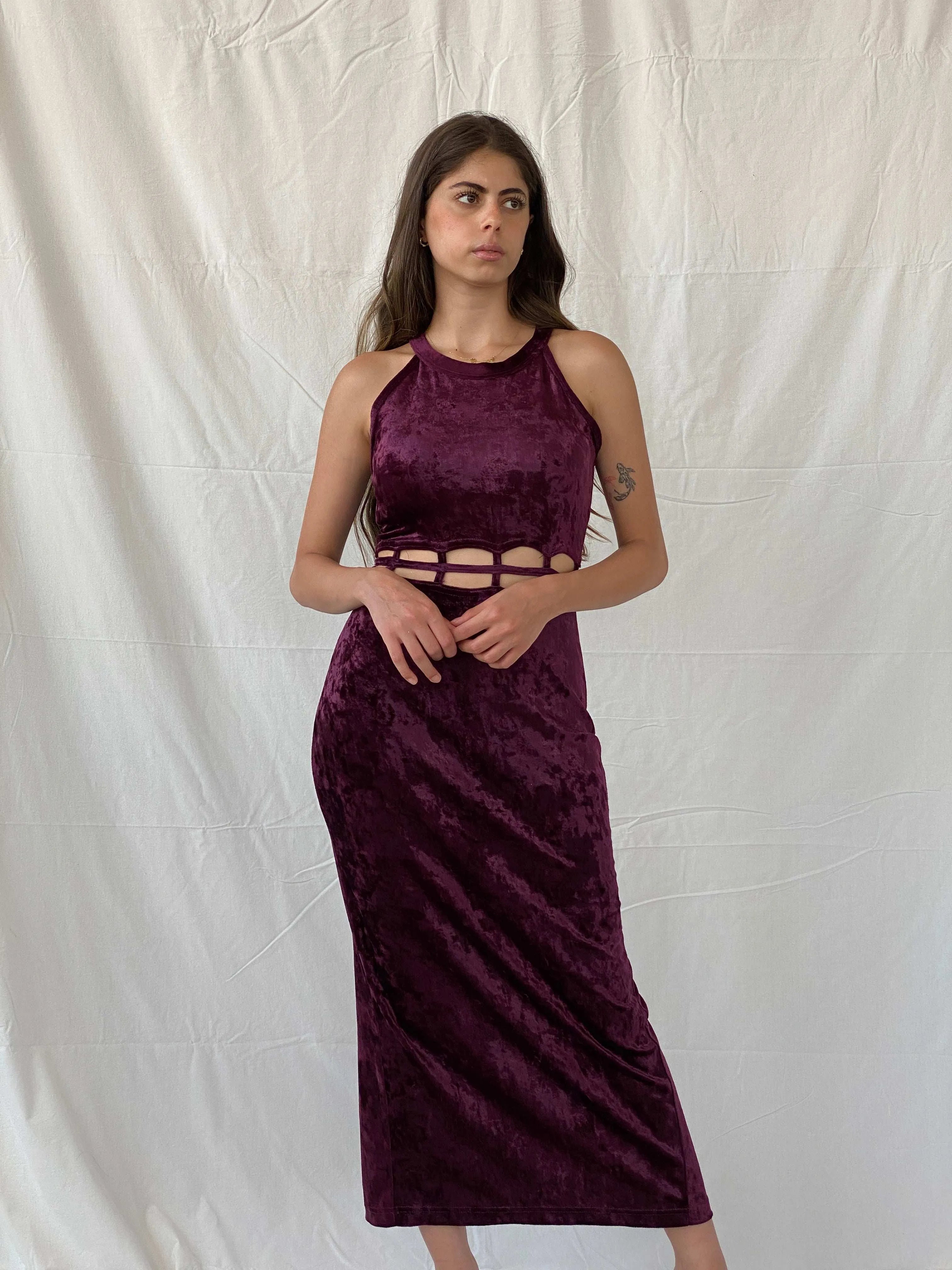 Vintage Joule Velvet Purple Maxi Sleeveless Party Dress - M - Balagan Vintage Maxi Dress 00s dress, 90s, 90s dress, floral dress, formal dress, midi dress, Mira, velvet, velvet dress, Wedding Guest