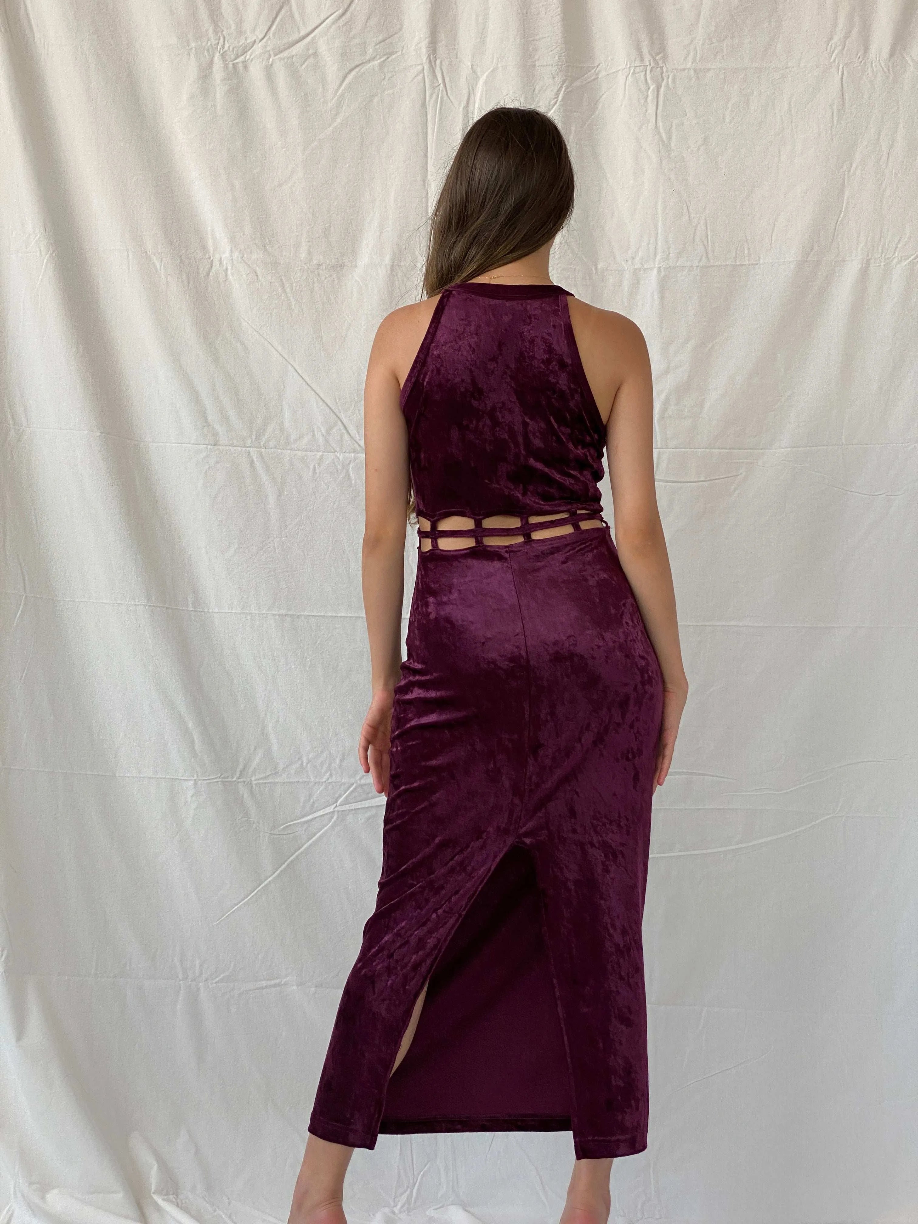 Vintage Joule Velvet Purple Maxi Sleeveless Party Dress - M - Balagan Vintage Maxi Dress 00s dress, 90s, 90s dress, floral dress, formal dress, midi dress, Mira, velvet, velvet dress, Wedding Guest