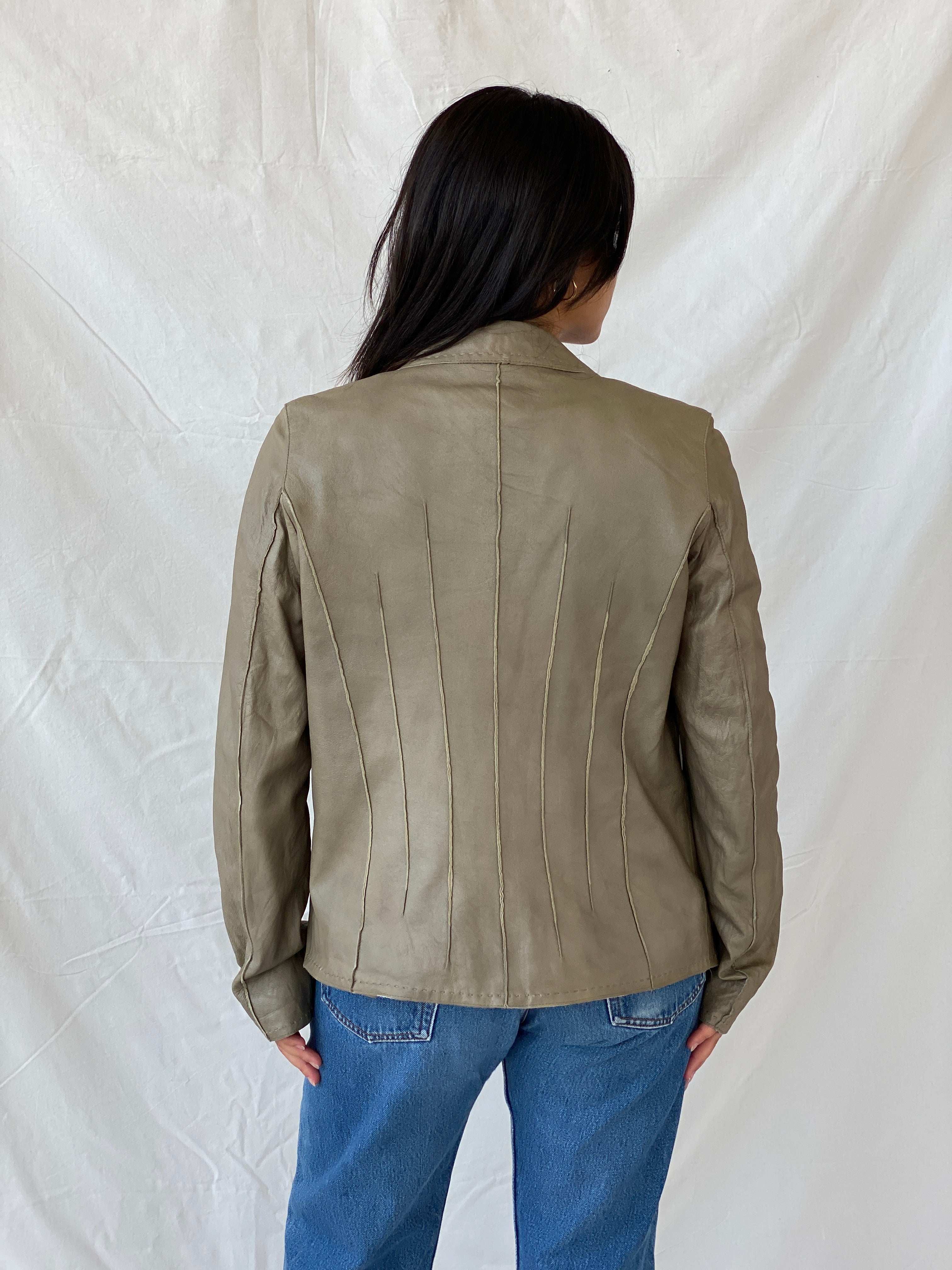 Vintage Julia S Roma Olive Green Genuine Leather Blazer - M - Balagan Vintage Leather Blazer 90s, genuine leather, Lana, leather blazer