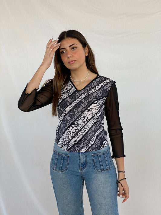 Vintage Just Black Mesh Top - Balagan Vintage Full Sleeve Top 00s, 90s, Juana, mesh top