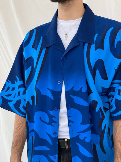 Vintage K.F1.O Navy Half Sleeve Shirt Size 2XL - Balagan Vintage Half Sleeve Shirt 00s, 90s, Awsam, half sleeve shirt, printed shirt