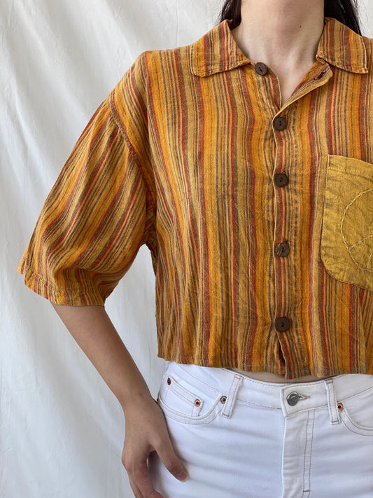 Vintage Kathmandu Imports Orange Striped Cropped Short Sleeve Shirt - M - Balagan Vintage Half Sleeve Shirt 00s, Ayah, cropped Hawaiian shirt, Cropped shirt, half sleeve shirt, NEW IN, summer