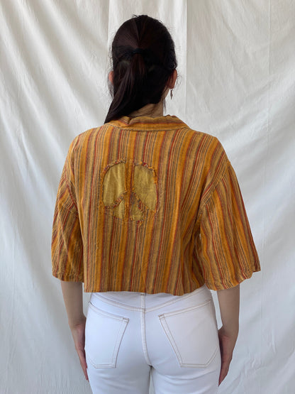 Vintage Kathmandu Imports Orange Striped Cropped Short Sleeve Shirt - M - Balagan Vintage Half Sleeve Shirt 00s, Ayah, cropped Hawaiian shirt, Cropped shirt, half sleeve shirt, NEW IN, summer