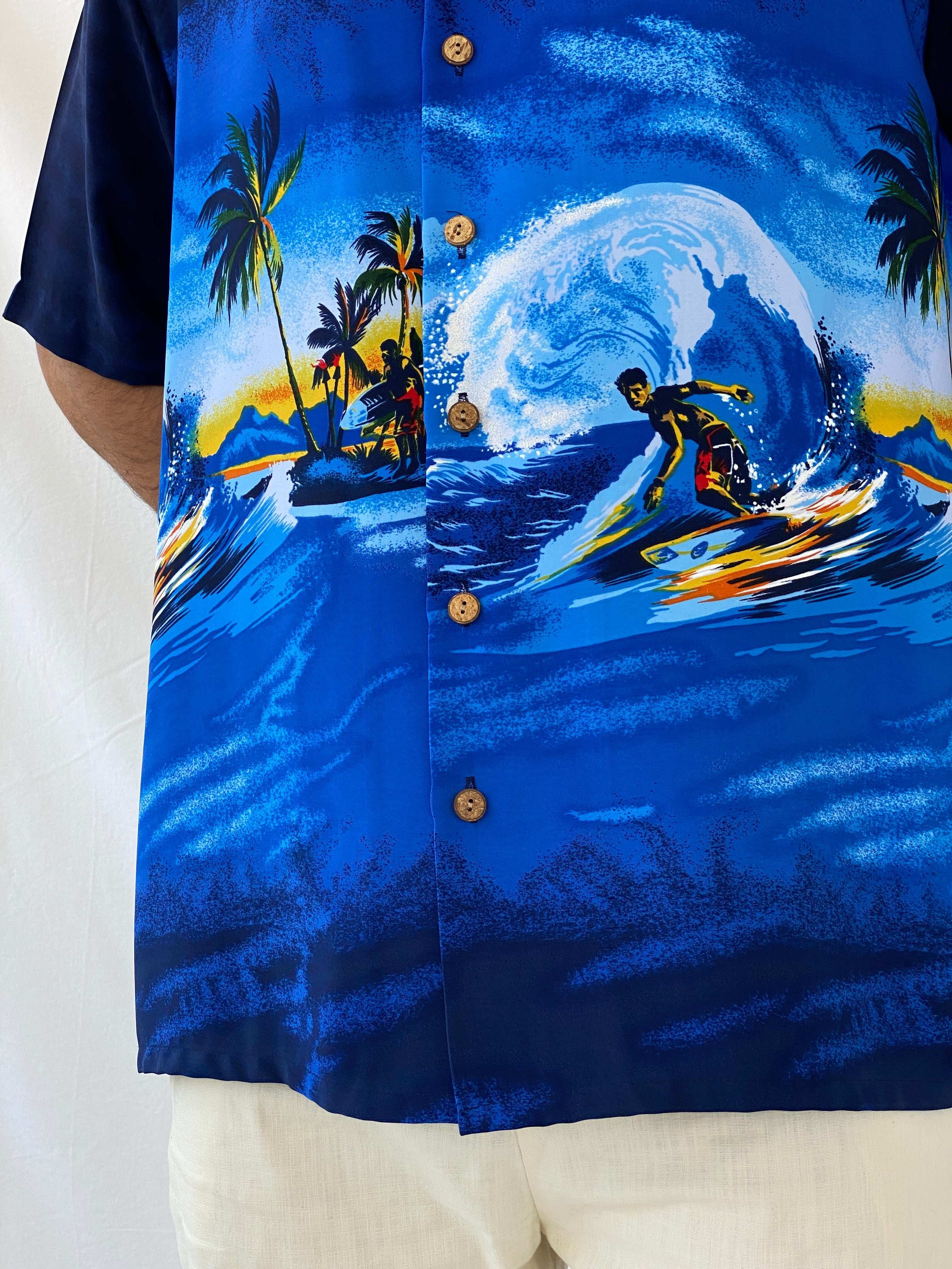 Vintage Kennington Hawaiian Half-Sleeve Blue Shirt - XL - Balagan Vintage Half Sleeve Top 90s, half sleeve shirt, Hawaiian shirt, mens shirt, printed shirt, Ramez