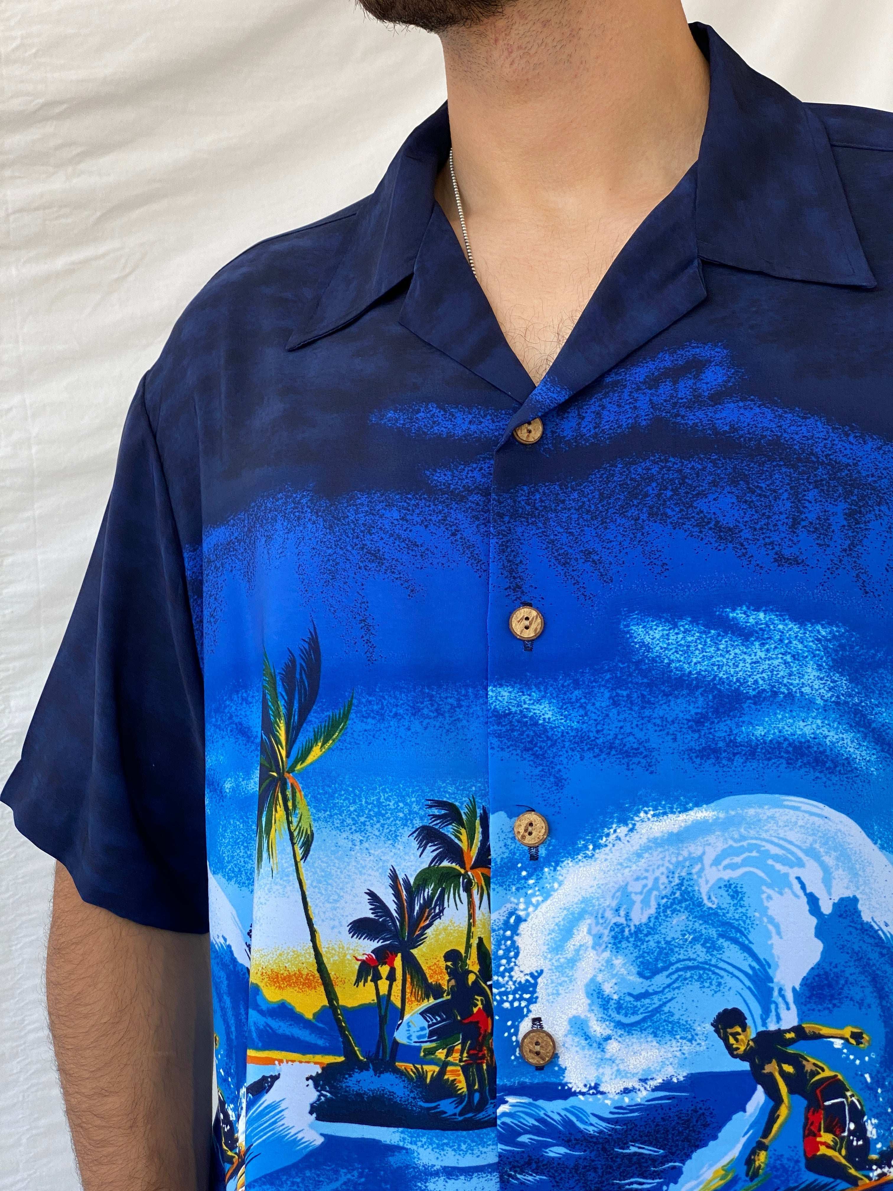 Vintage Kennington Hawaiian Half-Sleeve Blue Shirt - XL - Balagan Vintage Half Sleeve Top 90s, half sleeve shirt, Hawaiian shirt, mens shirt, printed shirt, Ramez