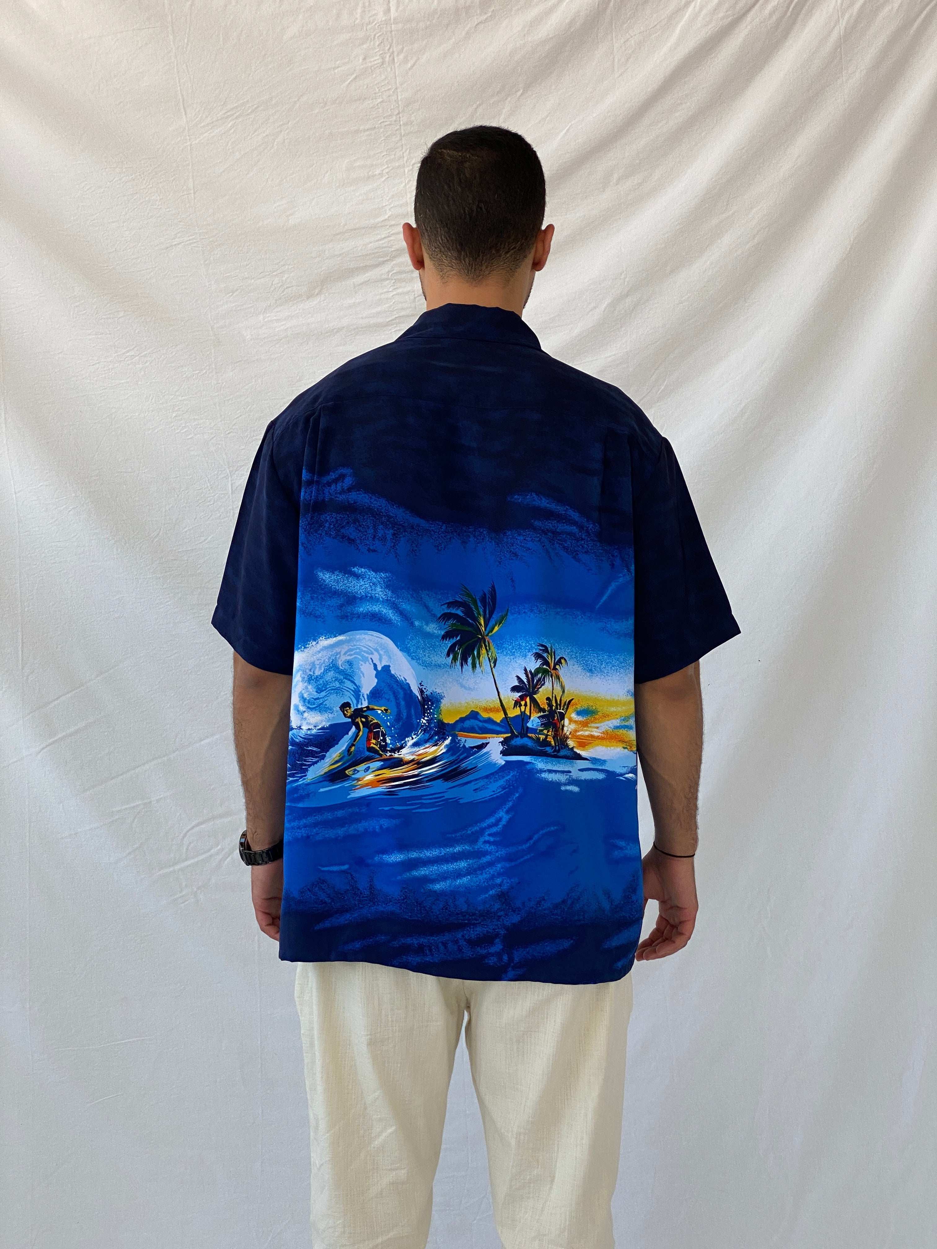 Vintage Kennington Hawaiian Half-Sleeve Blue Shirt - XL - Balagan Vintage Half Sleeve Top 90s, half sleeve shirt, Hawaiian shirt, mens shirt, printed shirt, Ramez