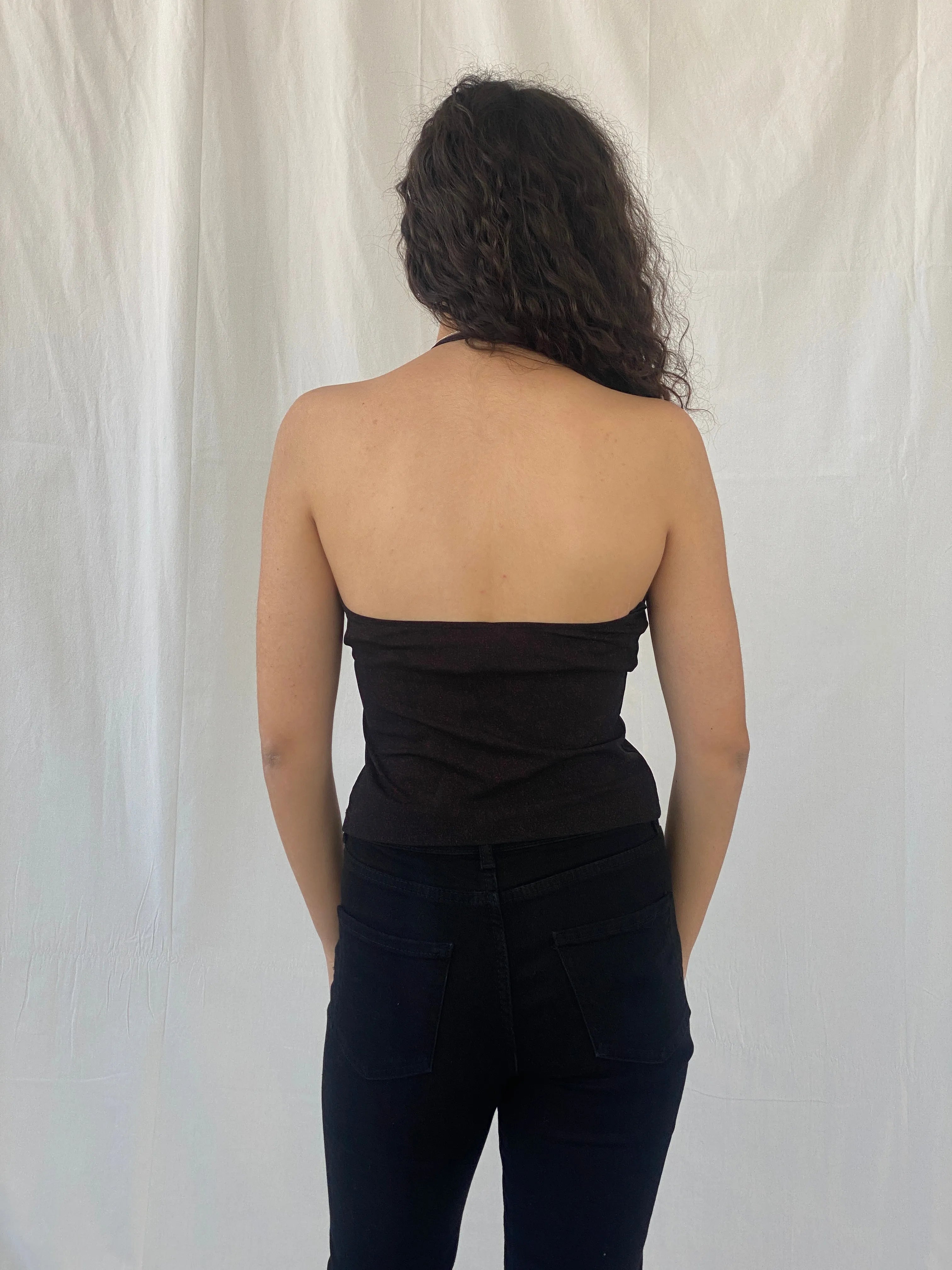 Vintage LA City Black Shimmery Red Halter Top - M - Balagan Vintage Halter Top 00s, Celine, halter top, women top