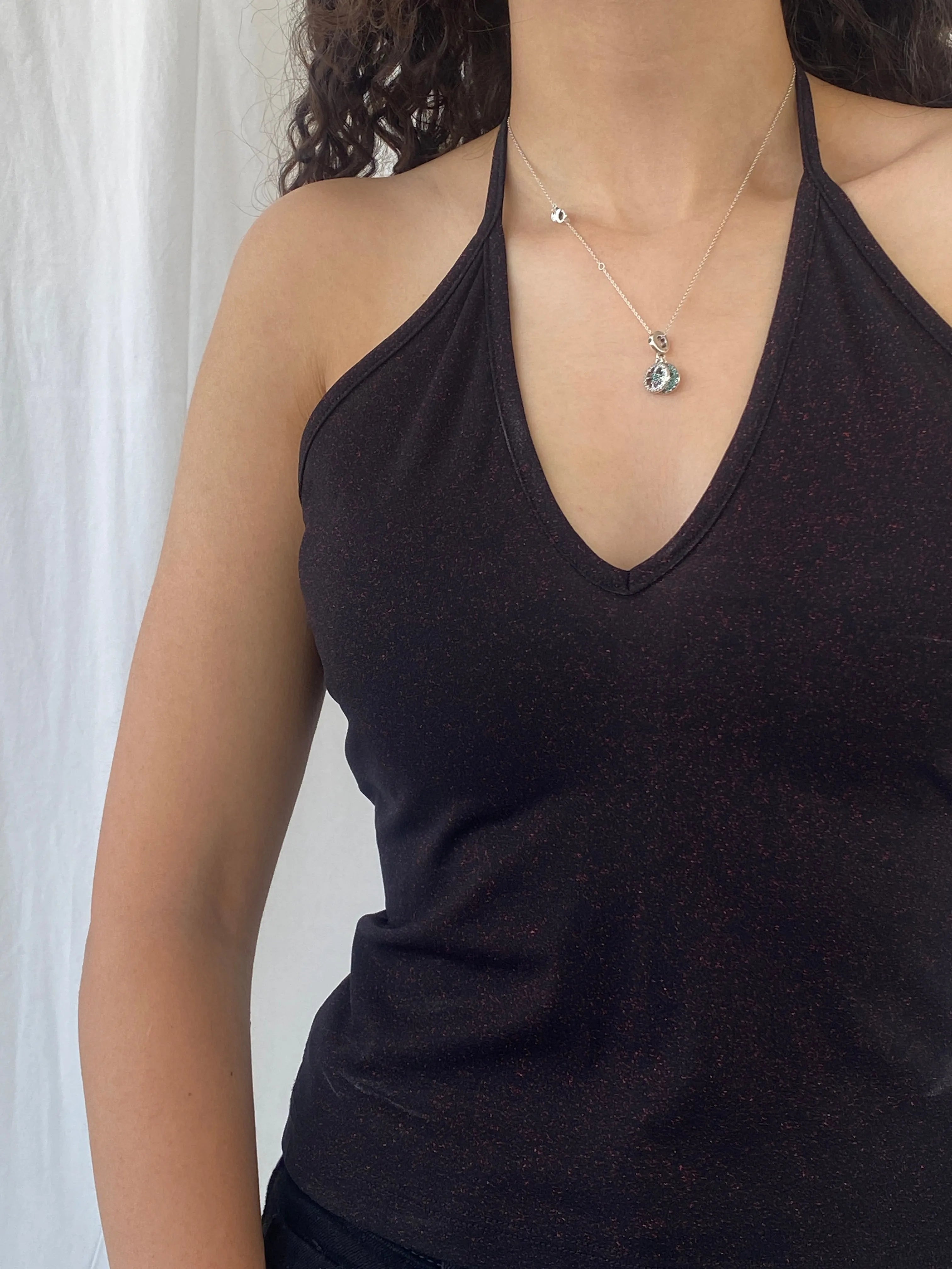 Vintage LA City Black Shimmery Red Halter Top - M - Balagan Vintage Halter Top 00s, Celine, halter top, women top