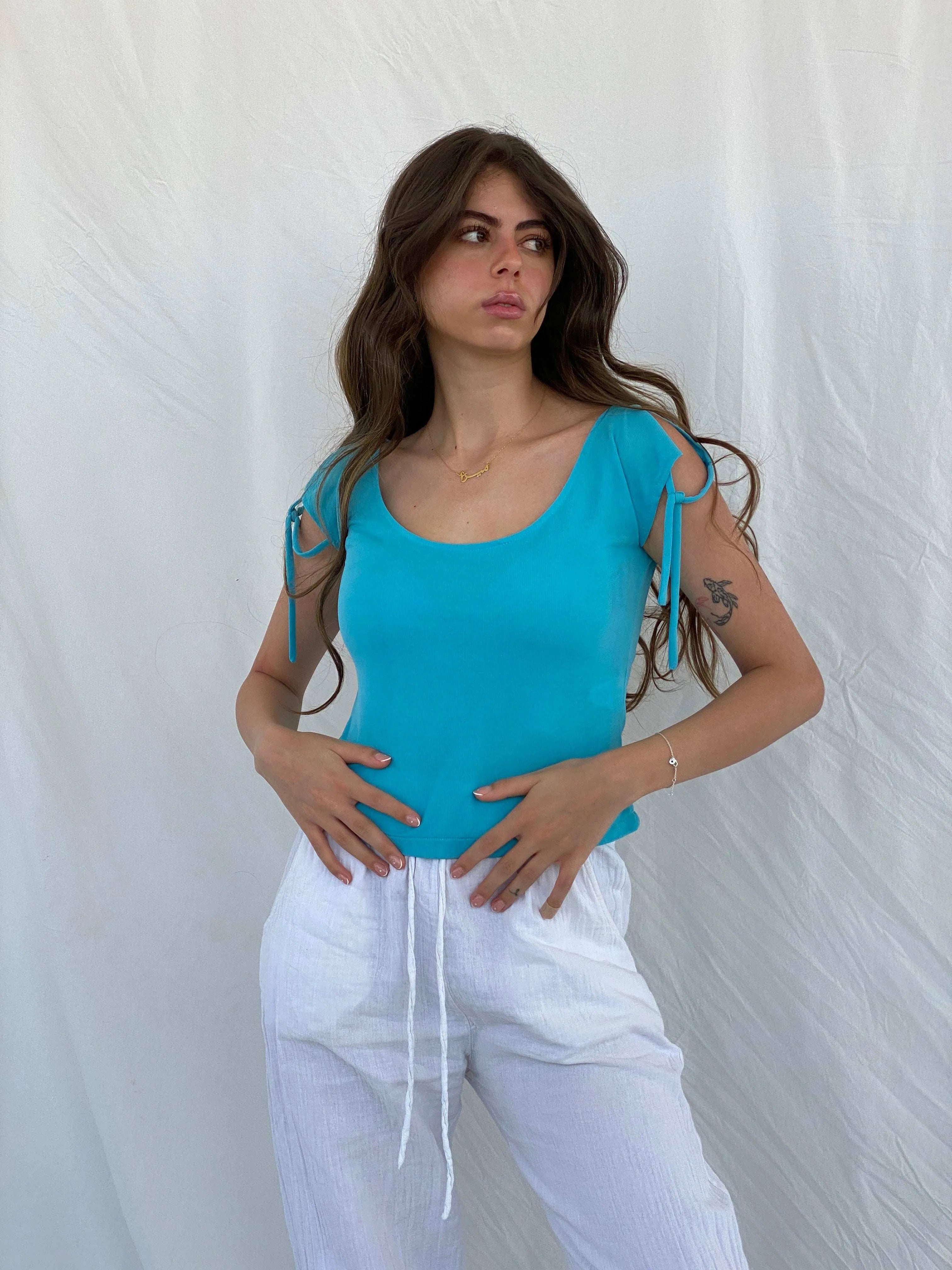 Vintage La City Blue Top - M - Balagan Vintage Half Sleeve Top 00s, 90s, Mira, shimmer, women top