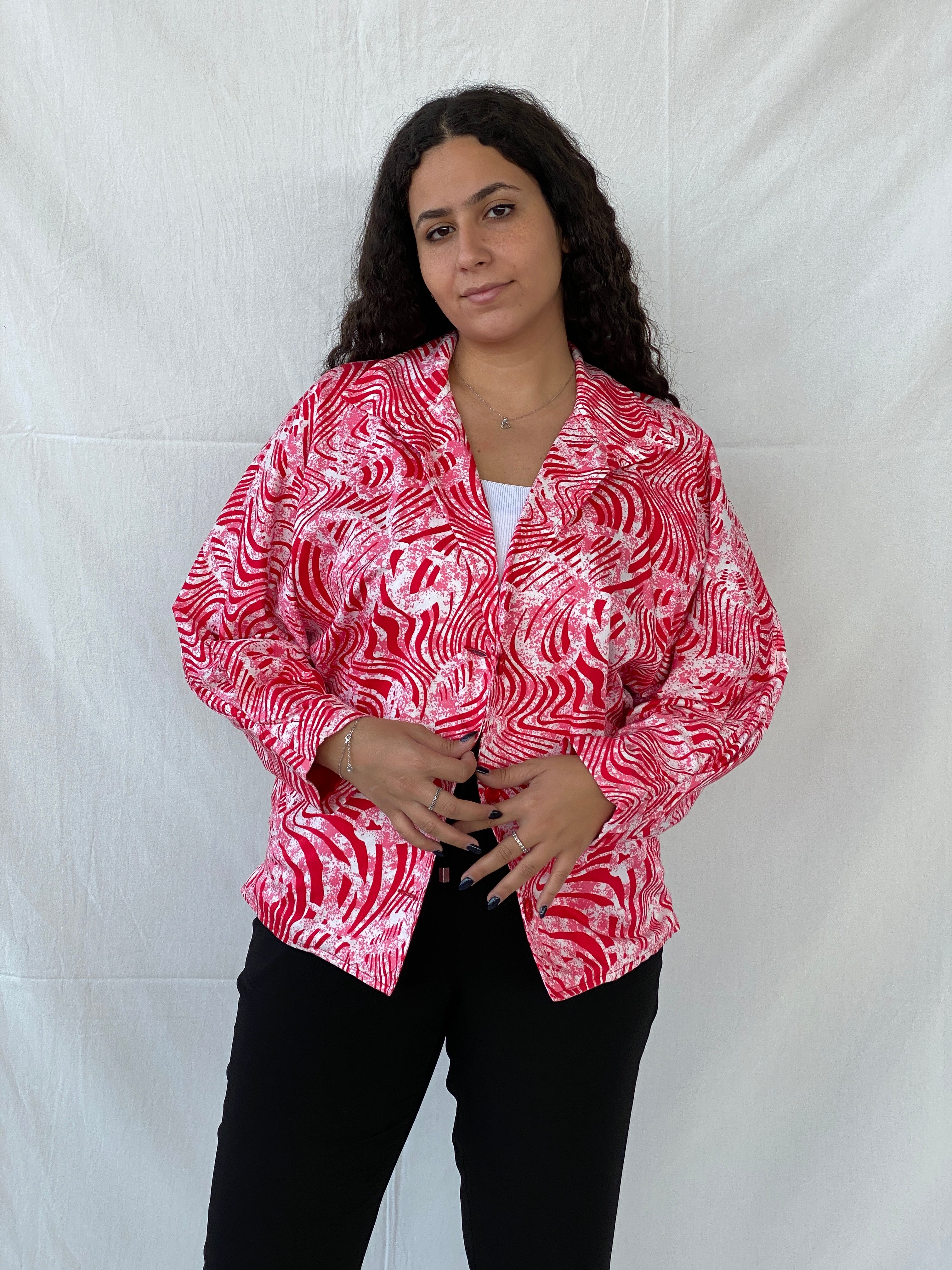 Vintage Label Vie Red and White Zebra Abstract Print Blazer - L - Balagan Vintage Blazer 00s, animal print, blazer, floral, full sleeve blazer