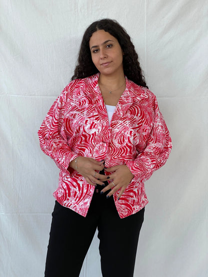 Vintage Label Vie Red and White Zebra Abstract Print Blazer - L - Balagan Vintage Blazer 00s, animal print, blazer, Coats&Jackets, floral, full sleeve blazer, Women's Blazers