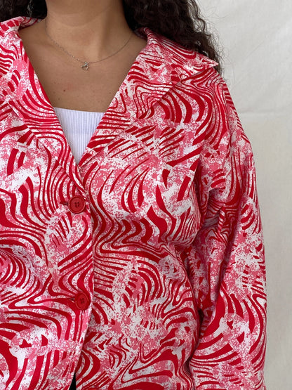 Vintage Label Vie Red and White Zebra Abstract Print Blazer - L - Balagan Vintage Blazer 00s, animal print, blazer, Coats&Jackets, floral, full sleeve blazer, Women's Blazers