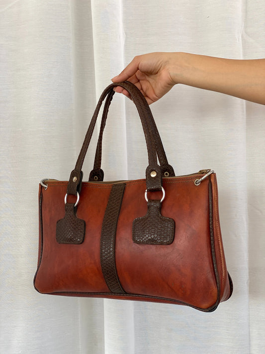 Vintage Ladies Brown Leather Shoulder Handbag - Balagan Vintage Handbags 90s, bag, brown leather, genuine leather, shoulder bag