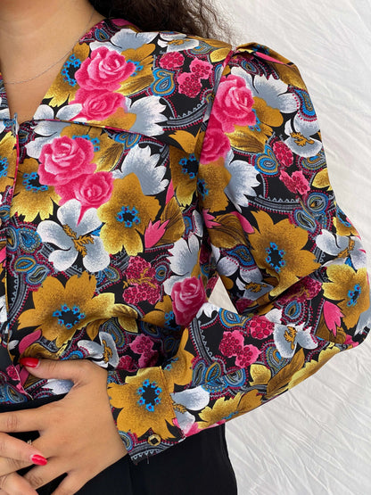 Vintage Lady M’adlen Confecciones Floral Puff-Sleeve Shirt - XL - Balagan Vintage Full Sleeve Shirt 00s, 90s, Cropped shirt, Dina, floral, floral shirt, shorts