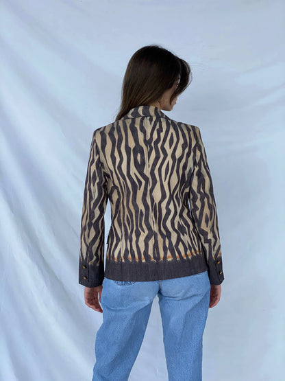 Vintage Laurèl Jeans Zebra Print Denim Blazer - Balagan Vintage Blazer 90s, blazer, Coats&Jackets, consignment, denim, Mira, plaid blazer, winter, Women's Blazers, Women's Denim Jackets