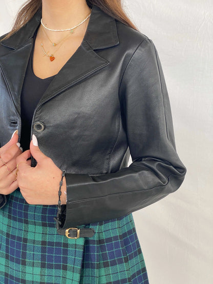 Vintage Leather Trend Cropped Genuine Leather Blazer - Balagan Vintage Leather Blazer 90s, Coats&Jackets, Deals, genuine leather, Juana, leather blazer, Women's Blazers, Women's Leather Jackets