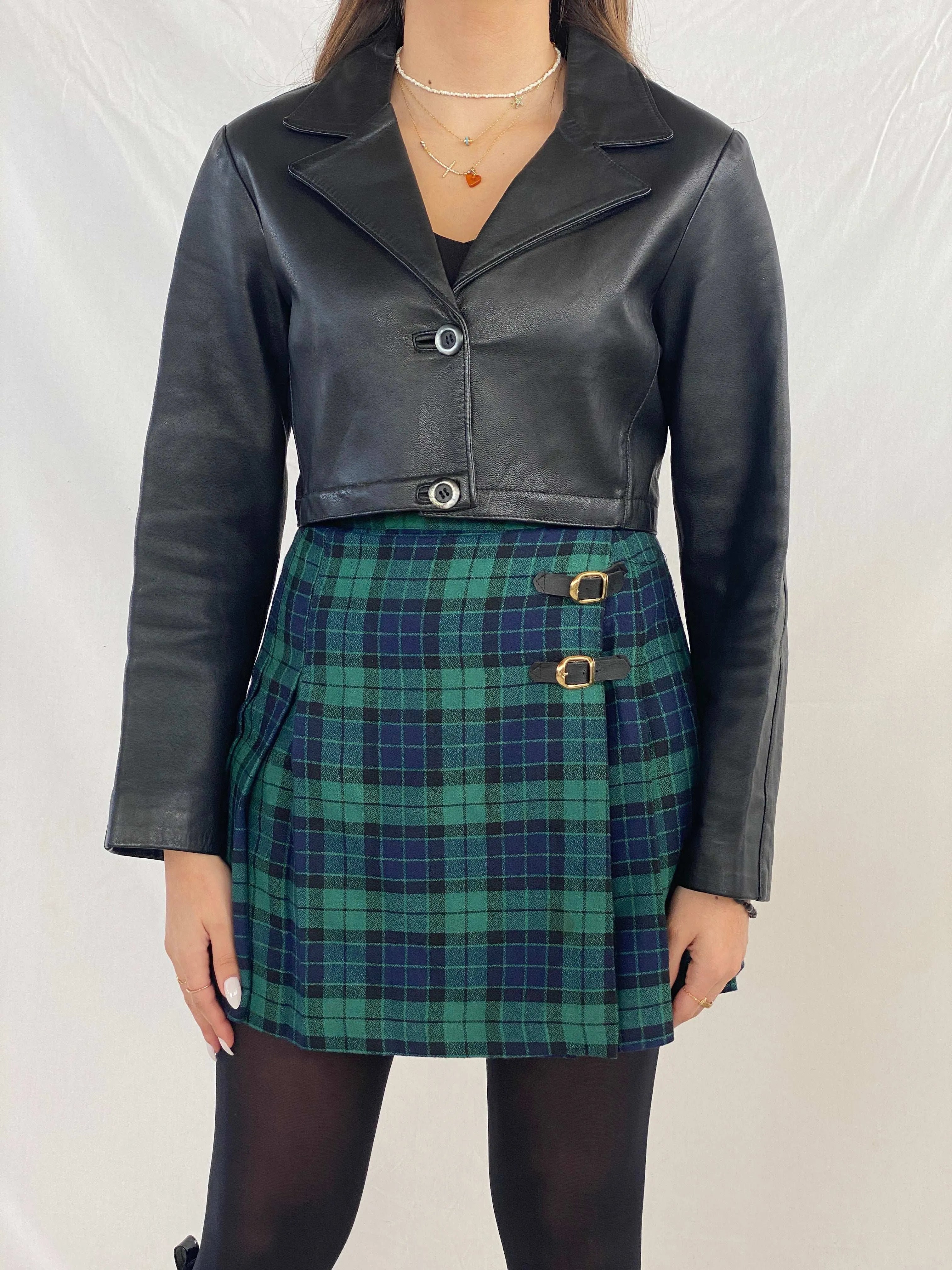 Vintage Leather Trend Cropped Genuine Leather Blazer - Balagan Vintage Leather Blazer 90s, Coats&Jackets, Deals, genuine leather, Juana, leather blazer, Women's Blazers, Women's Leather Jackets