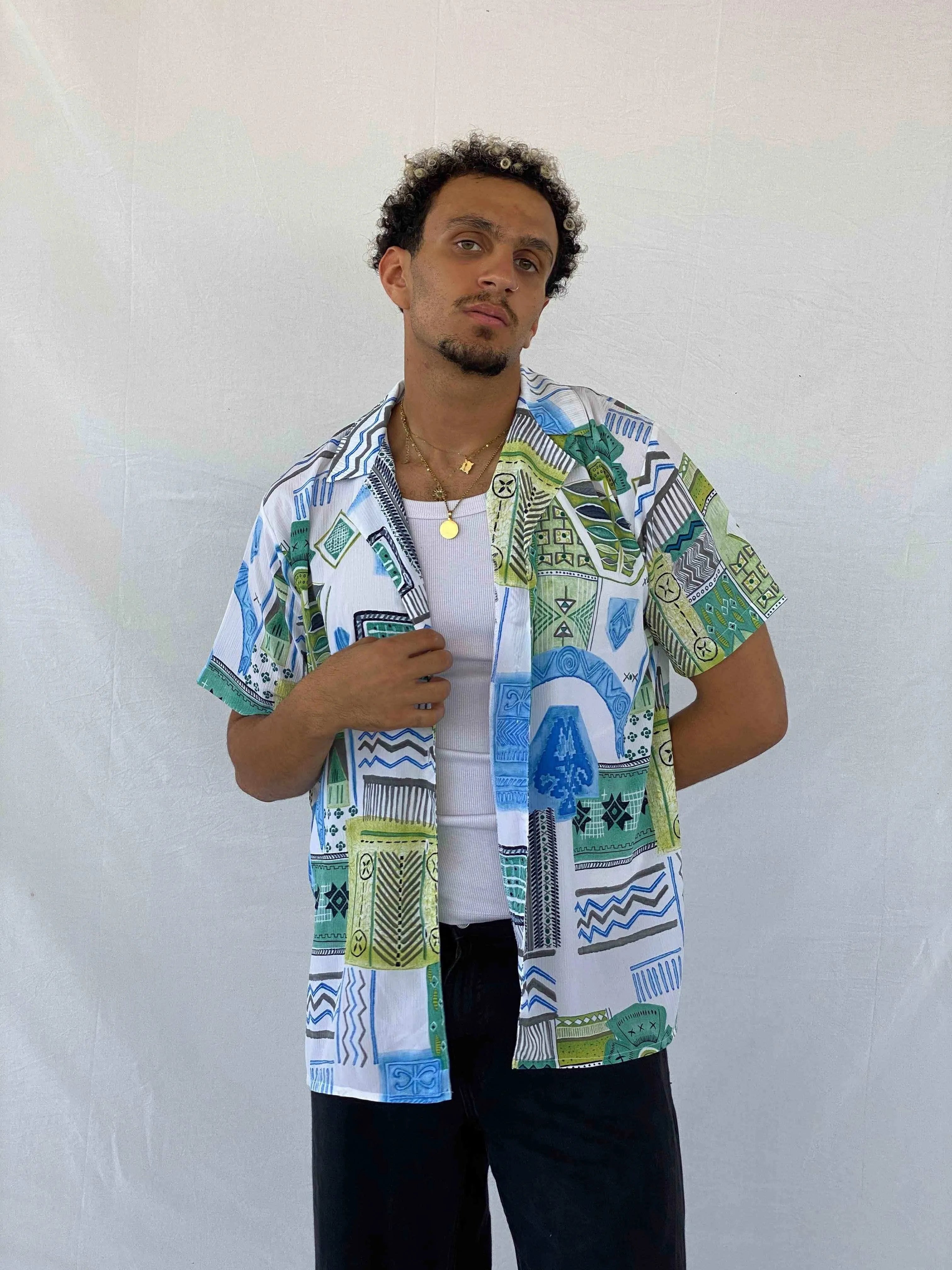 Vintage Lewinger Printed Shirt - Balagan Vintage Half Sleeve Shirt 00s, 90s, Abdullah, half sleeve shirt, men