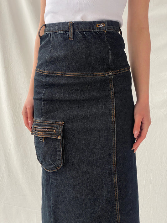 Vintage LH Luharlo Maxi Dark Wash Denim A-Line Skirt - XS - Balagan Vintage Maxi Skirt Christine, denim, denim skirt, maxi skirt, women skirt