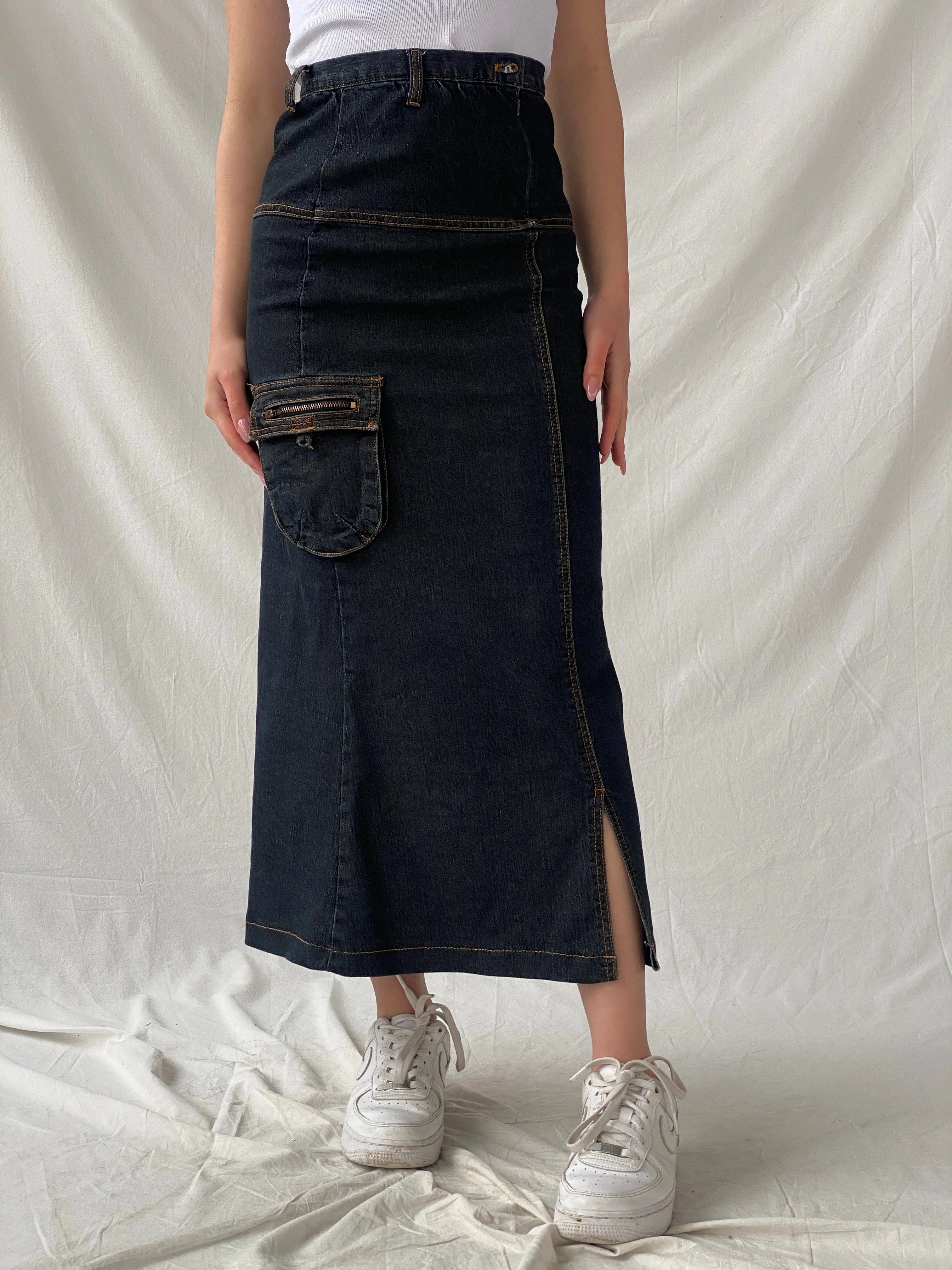 Vintage LH Luharlo Maxi Dark Wash Denim A-Line Skirt - XS - Balagan Vintage Maxi Skirt Christine, denim, denim skirt, maxi skirt, women skirt