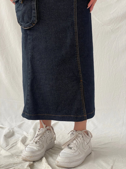 Vintage LH Luharlo Maxi Dark Wash Denim A-Line Skirt - XS - Balagan Vintage Maxi Skirt Christine, denim, denim skirt, maxi skirt, women skirt