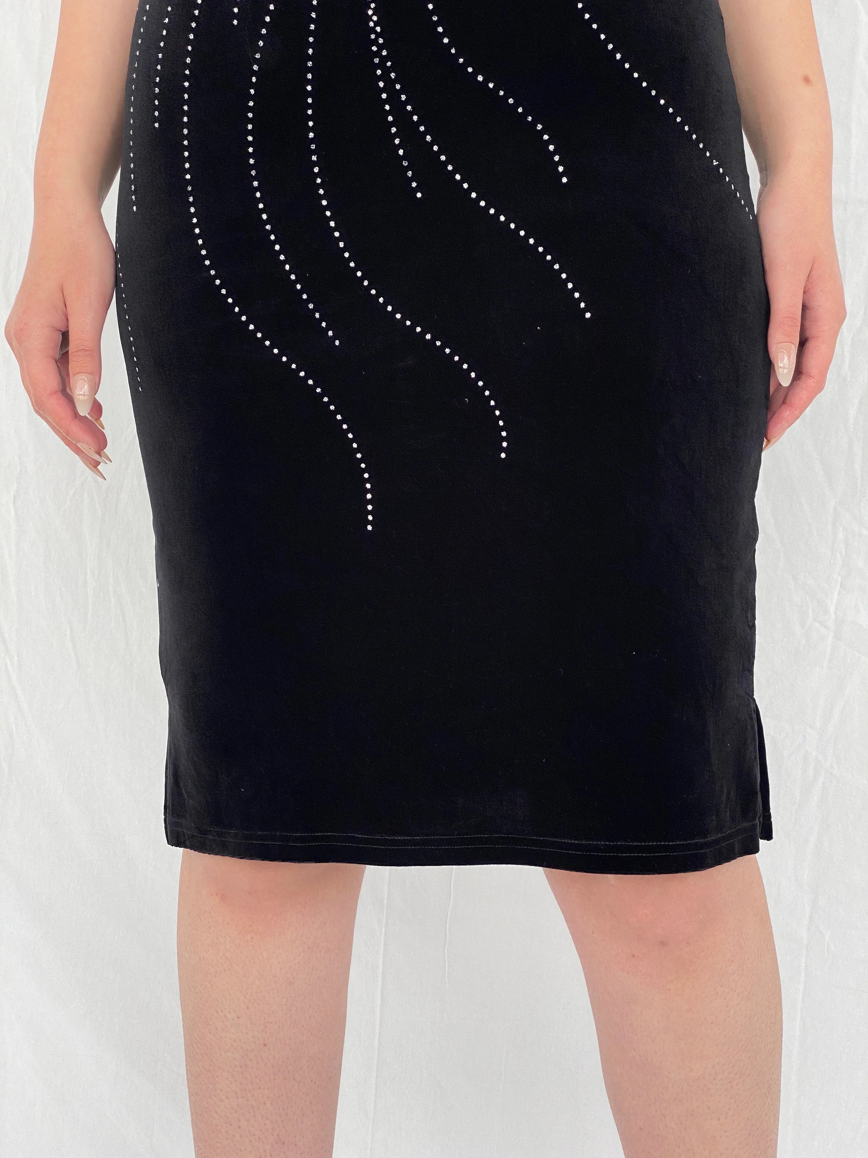 Vintage Limited Too Black Velvet Shimmery Midi Bodycon Dress - M - Balagan Vintage Midi Dress Ayah, dress, midi dress, shimmer, Wedding Guest