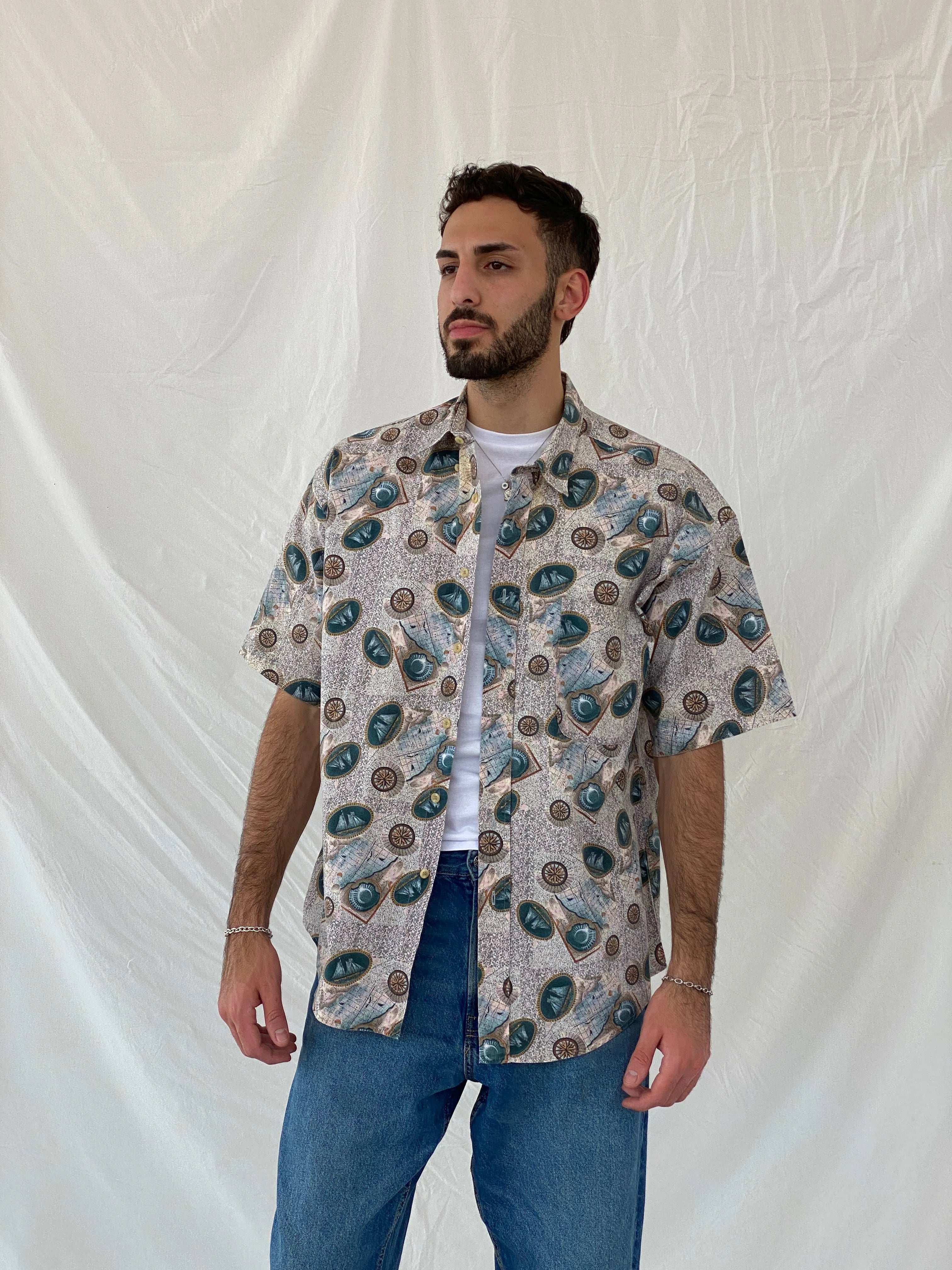 Vintage Links Edition Printed Cotton Shirt Size L - Balagan Vintage Half Sleeve Shirt 00s, 90s, Awsam, half sleeve shirt, printed shirt