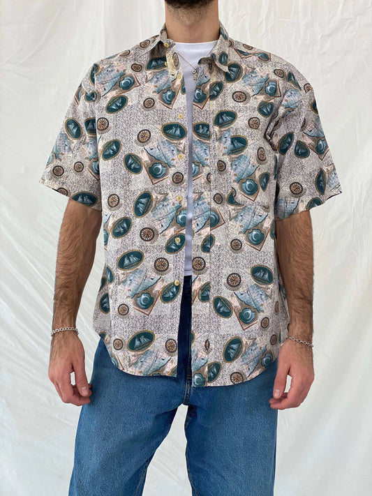 Vintage Links Edition Printed Cotton Shirt Size L - Balagan Vintage Half Sleeve Shirt 00s, 90s, Awsam, half sleeve shirt, printed shirt
