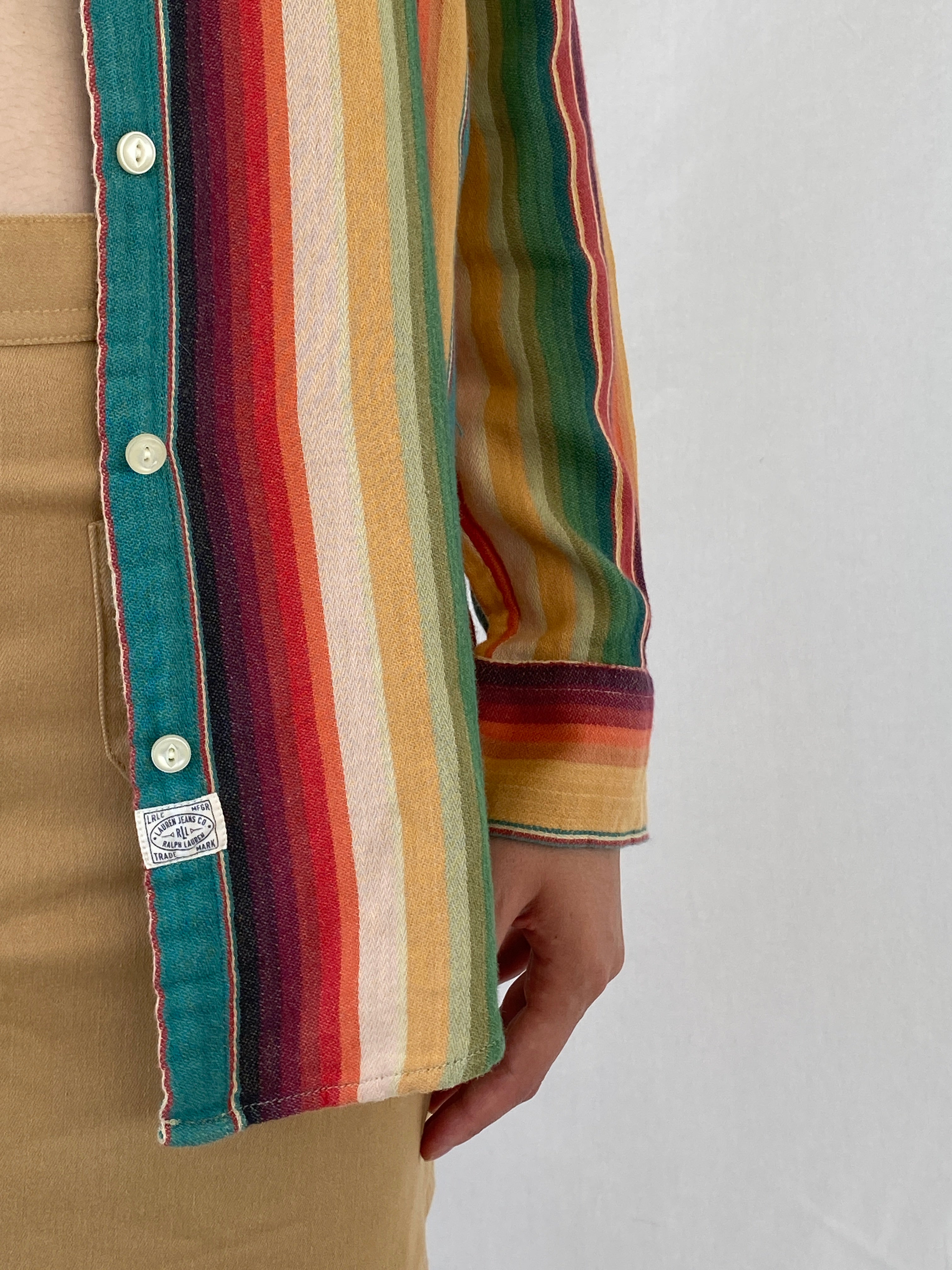 Vintage LRL Ralph Lauren Jeans Multicolor Striped Cotton Button-Up Shirt - M - Balagan Vintage Full Sleeve Shirt Ayah, full sleeve shirt, multicolored, NEW IN, shirt, striped, striped shirt, women shirt