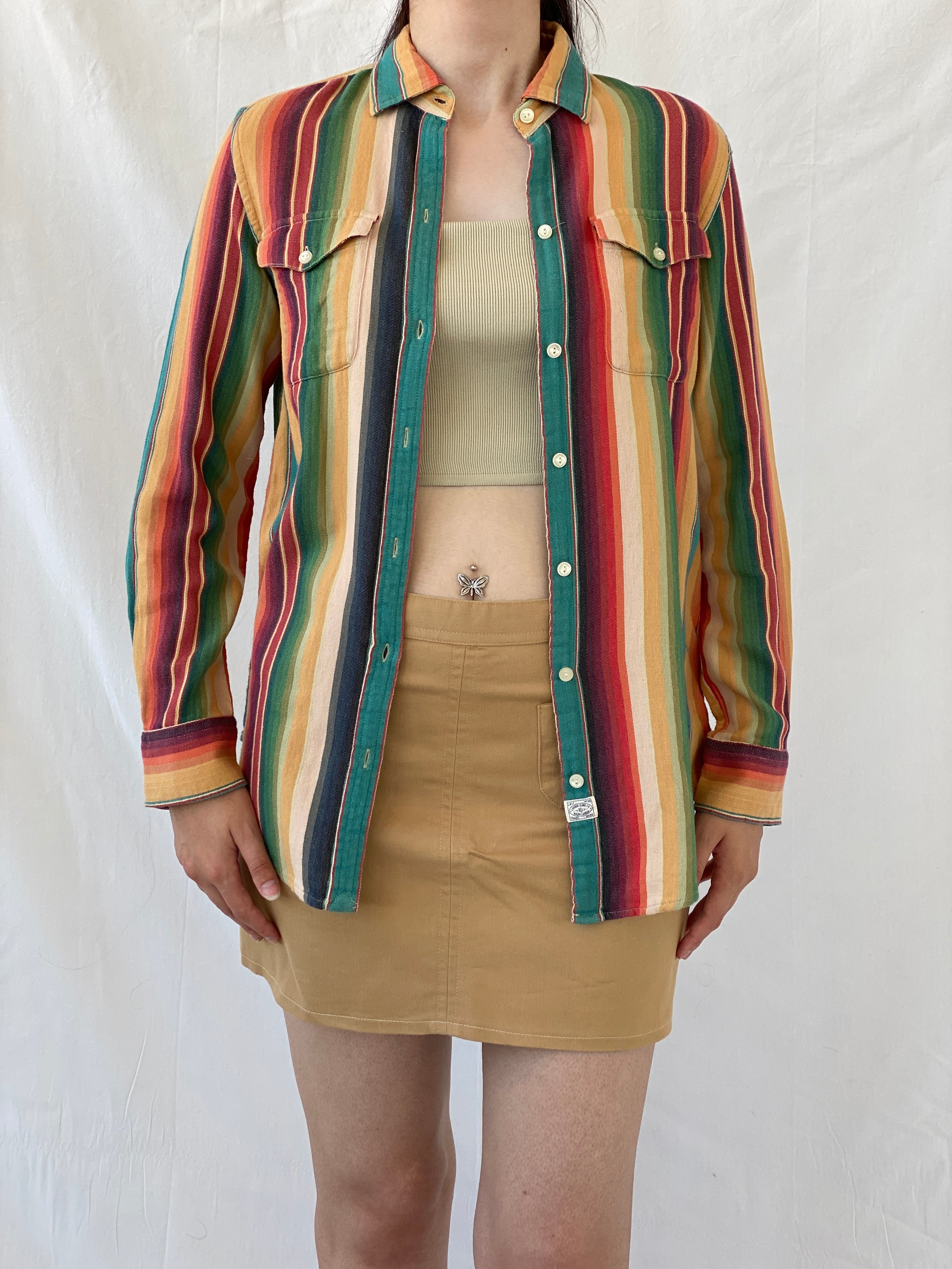 Vintage LRL Ralph Lauren Jeans Multicolor Striped Cotton Button-Up Shirt - M - Balagan Vintage Full Sleeve Shirt Ayah, full sleeve shirt, multicolored, NEW IN, shirt, striped, striped shirt, women shirt