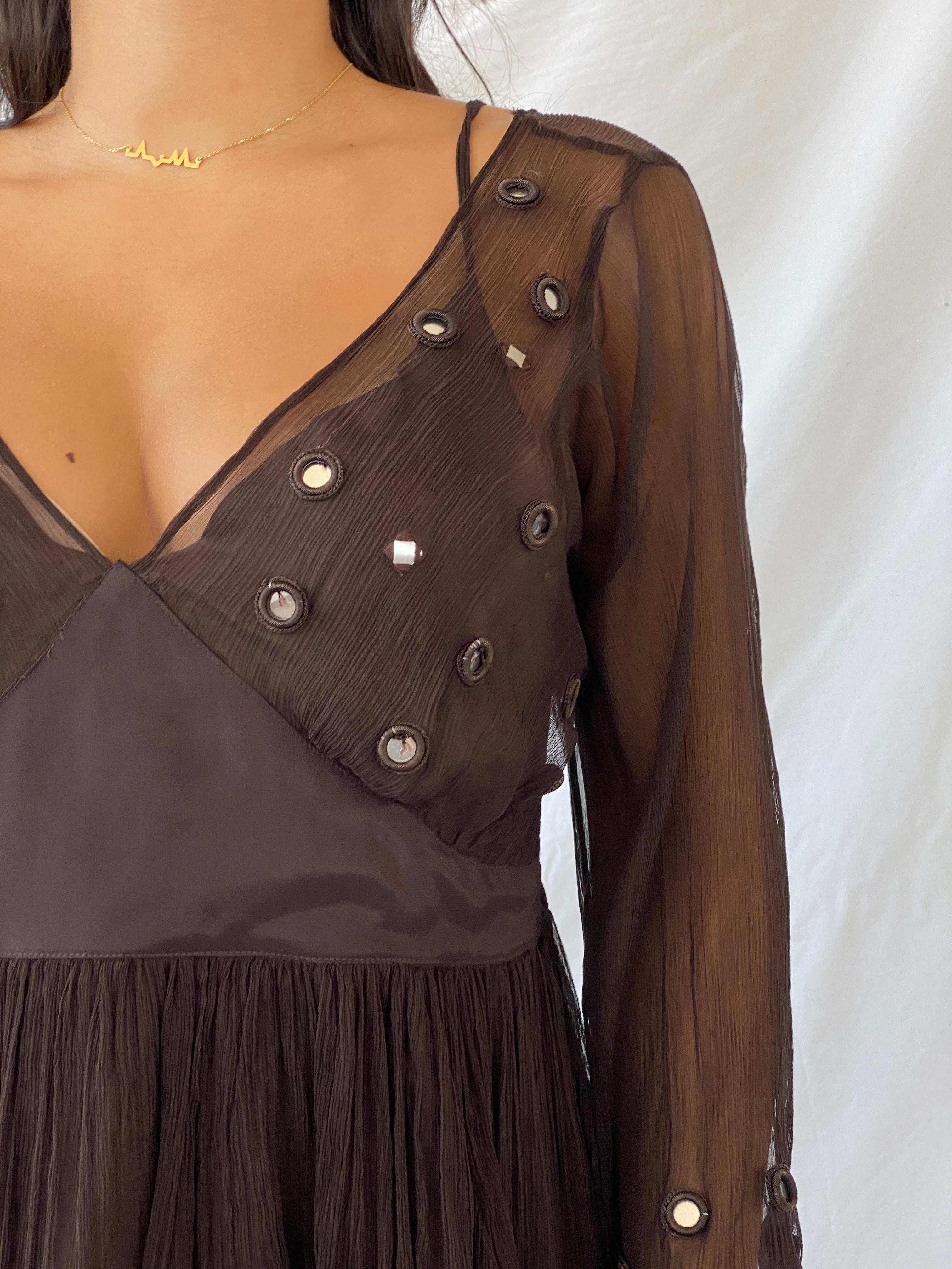 Vintage Madeline Brown Sheer Top - M - Balagan Vintage Full Sleeve Top 90s, Deals, full sleeve top, Lana, women top