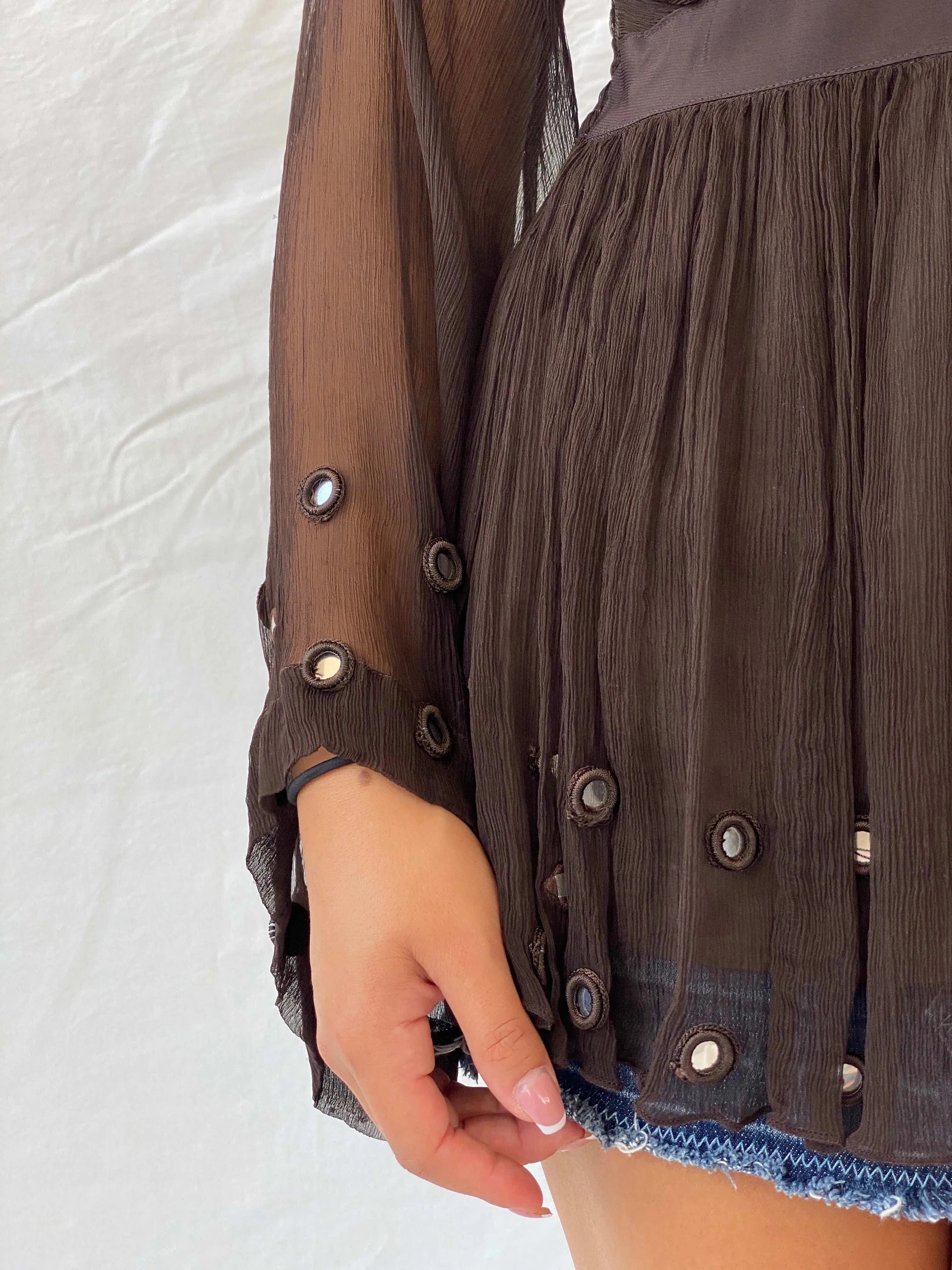 Vintage Madeline Brown Sheer Top - M - Balagan Vintage Full Sleeve Top 90s, full sleeve top, Lana, women top