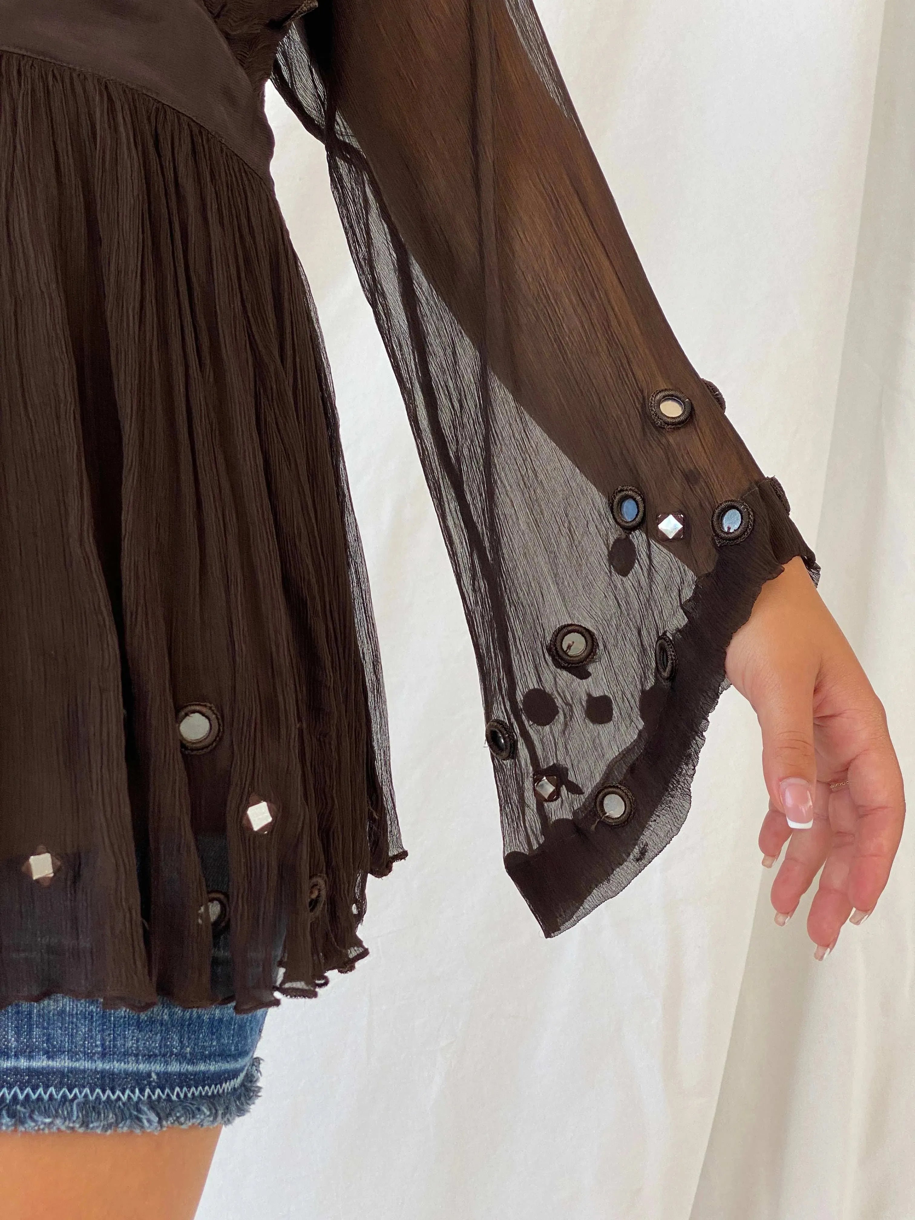 Vintage Madeline Brown Sheer Top - M - Balagan Vintage Full Sleeve Top 90s, full sleeve top, Lana, women top
