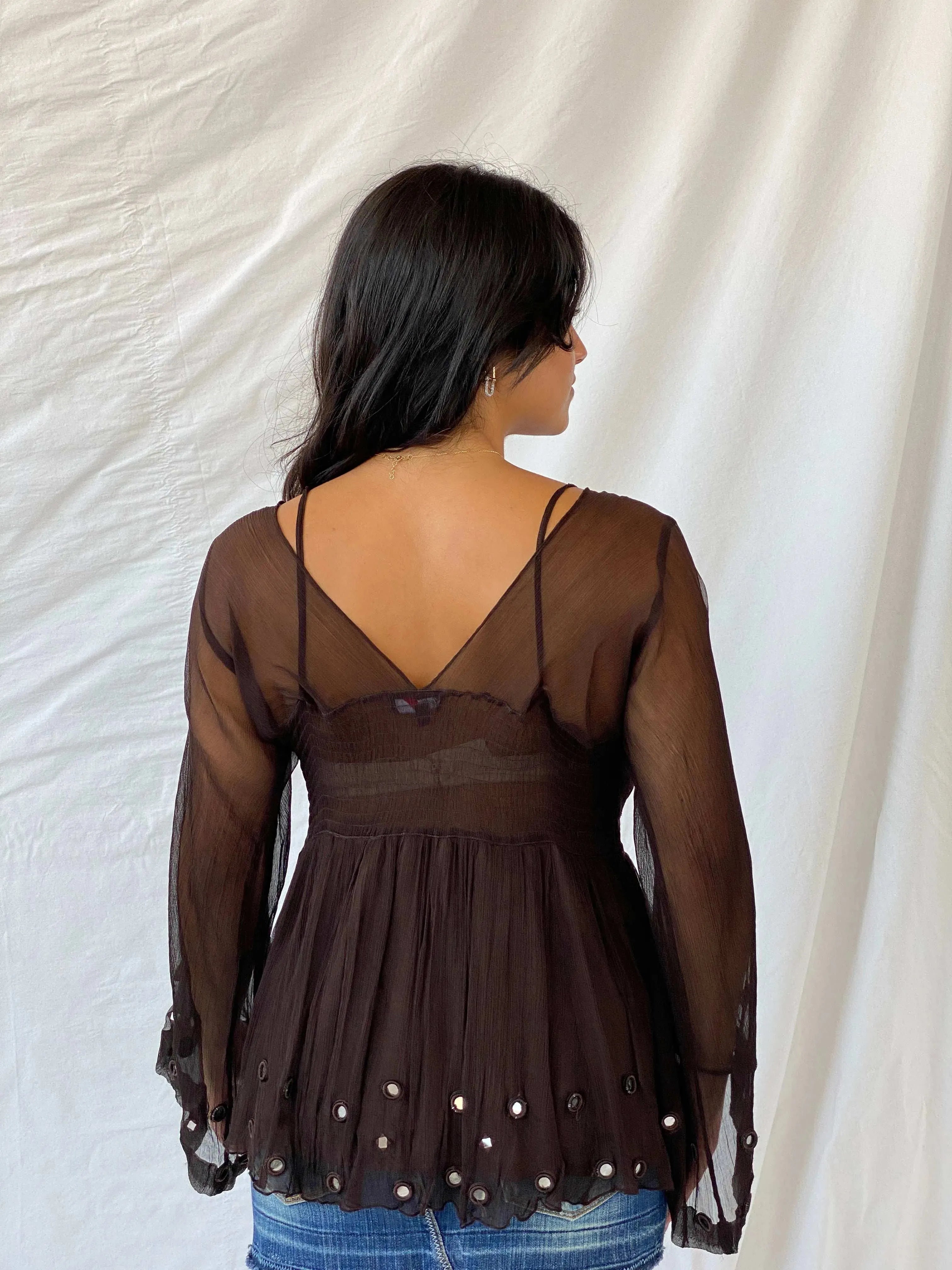 Vintage Madeline Brown Sheer Top - M - Balagan Vintage Full Sleeve Top 90s, full sleeve top, Lana, women top
