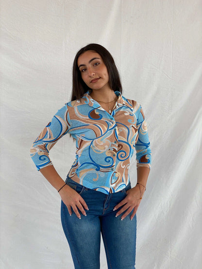Vintage MADLeN Groovy Shirt - Balagan Vintage Sheer Shirt Deals, groovy, groovy shirt, Rama, sheer shirt