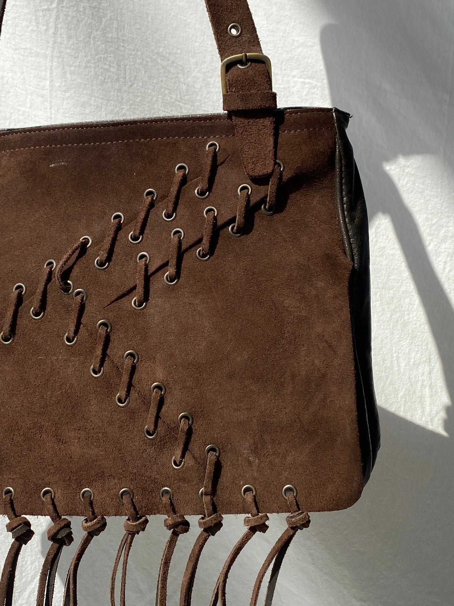 Vintage Malandrino Fringe Dark Brown Genuine Suede Bag - Balagan Vintage Handbags 00s, 90s, bag, genuine leather, shoulder bag, Y2K