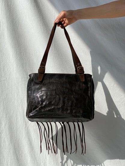 Vintage Malandrino Fringe Dark Brown Genuine Suede Bag - Balagan Vintage Handbags 00s, 90s, bag, genuine leather, shoulder bag, Y2K