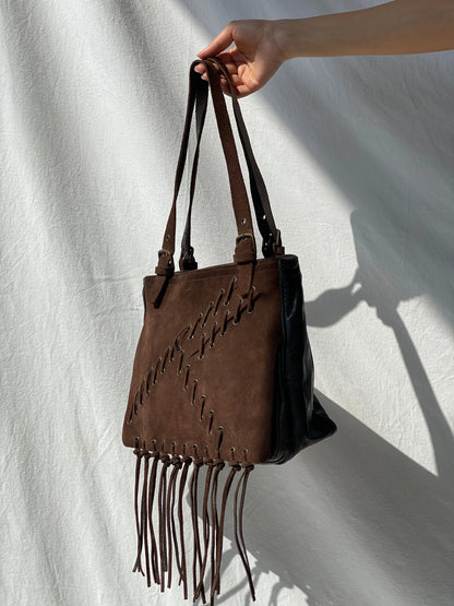 Vintage Malandrino Fringe Dark Brown Genuine Suede Bag - Balagan Vintage Handbags 00s, 90s, bag, genuine leather, shoulder bag, Y2K