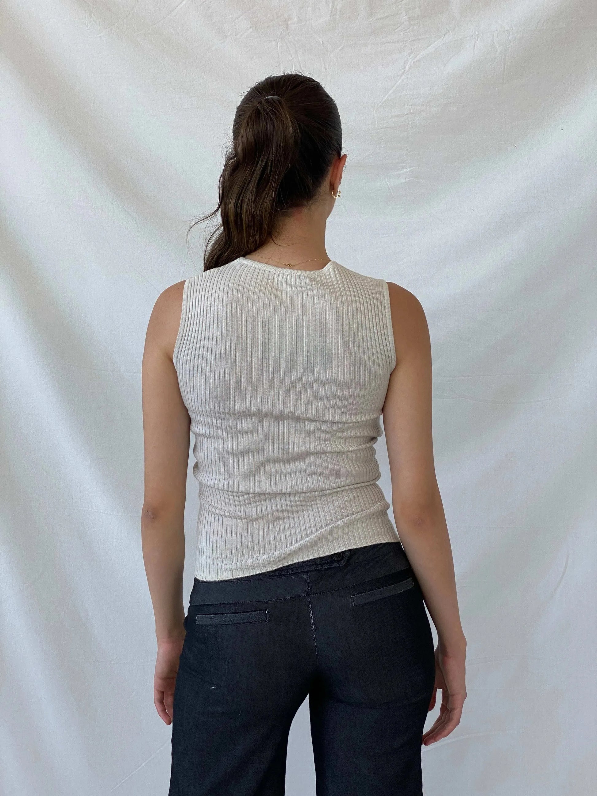 Vintage MANI Italy Ribbed Cream Sleeveless Wrap Front Top - S - Balagan Vintage Sleeveless Top Mira, sleeveless top, women top