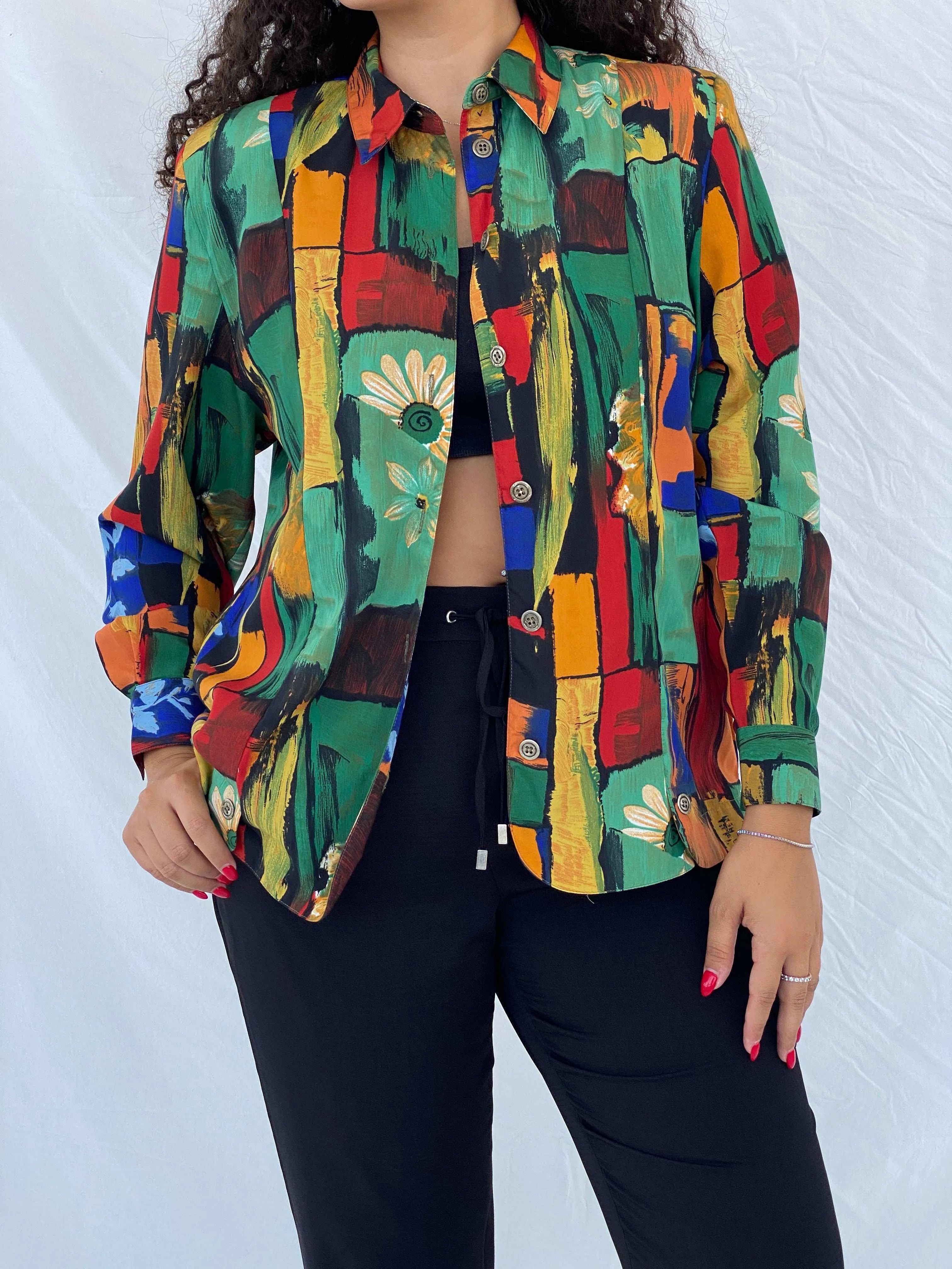 Vintage Mariëtte Full Sleeve Colorful Printed Shirt - Size L - Balagan Vintage Full Sleeve Shirt 00s, 90s, Dina, full sleeve shirt, printed shirt, shorts