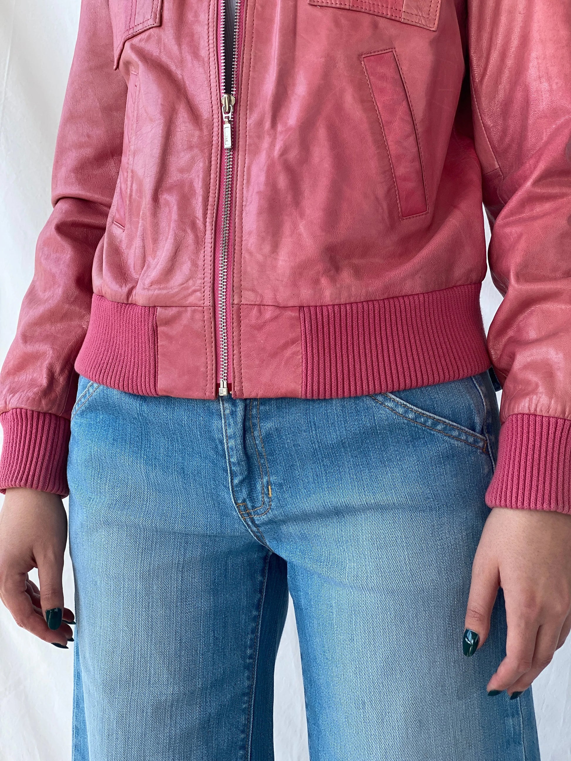 Vintage Mellachia Pink Women’s Genuine Leather Biker Style Bomber Jacket - M - Balagan Vintage Leather Jacket Ayah, Coats&Jackets, genuine leather, genuine leather jacket, leather jacket, Women's Leather Jackets