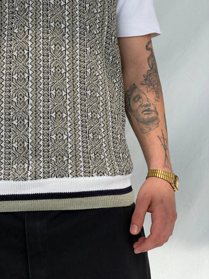 Vintage Men’s Casual V-Neck Patterned Striped Knitted Vest - M - Balagan Vintage Vest 90s, Hamza, men, streetwear, vest, vintage, winter